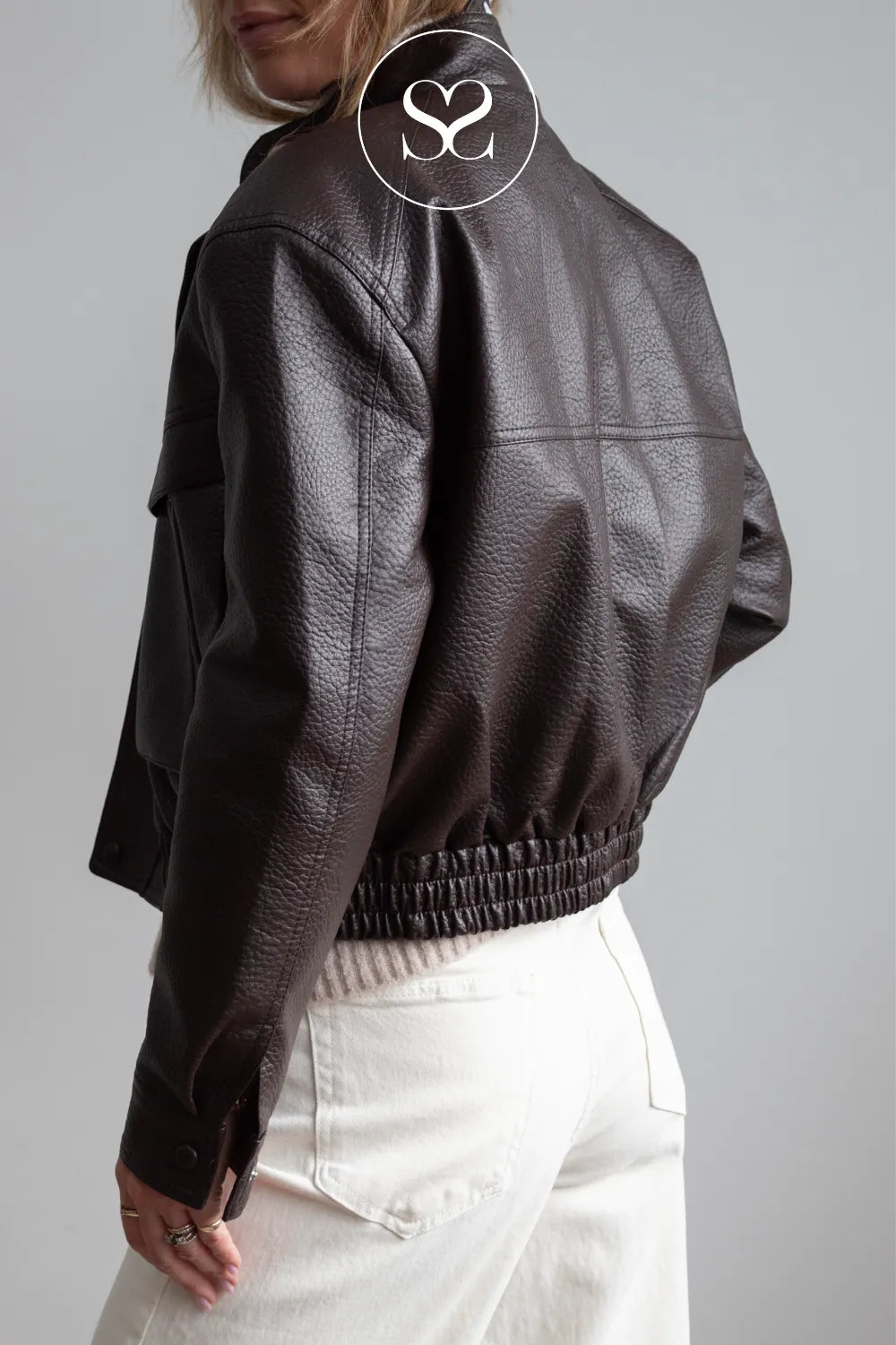 Chocolate Brown Cropped Leather Jacket - CV2202