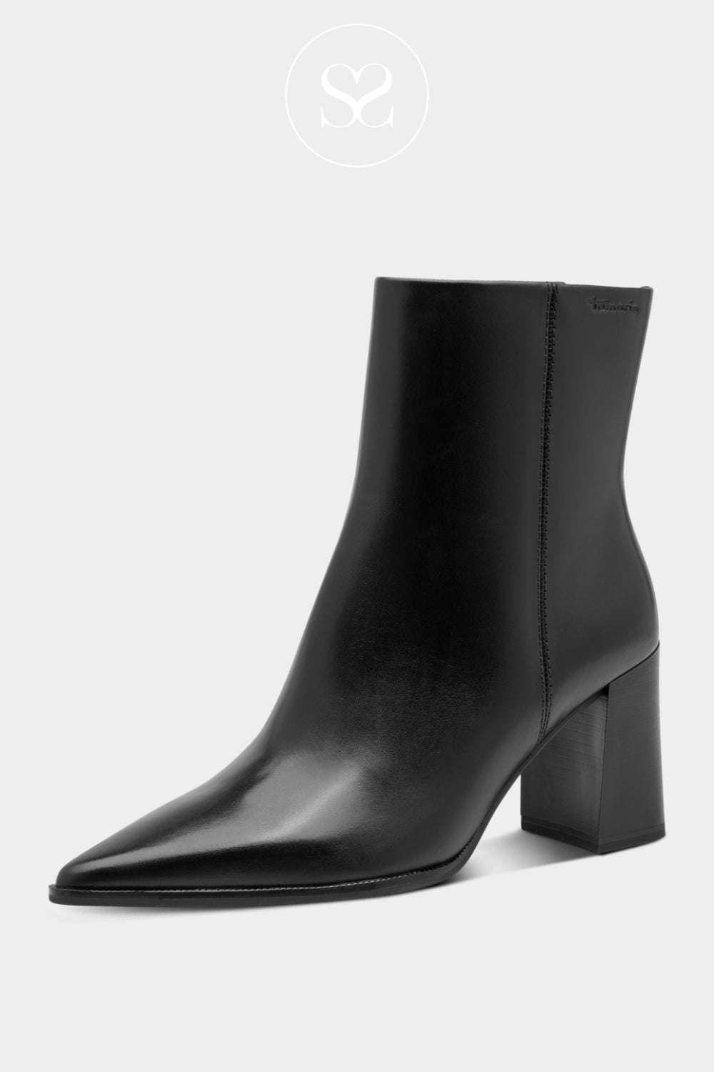 Black Leather Ankle Boots with an 8.5cm Block Heel for Women in Ireland