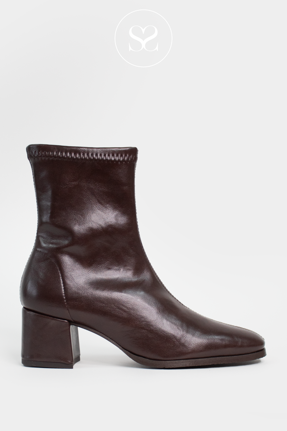 Miss Elastic Chocolate Brown Block Heel Sock Boots - 78330