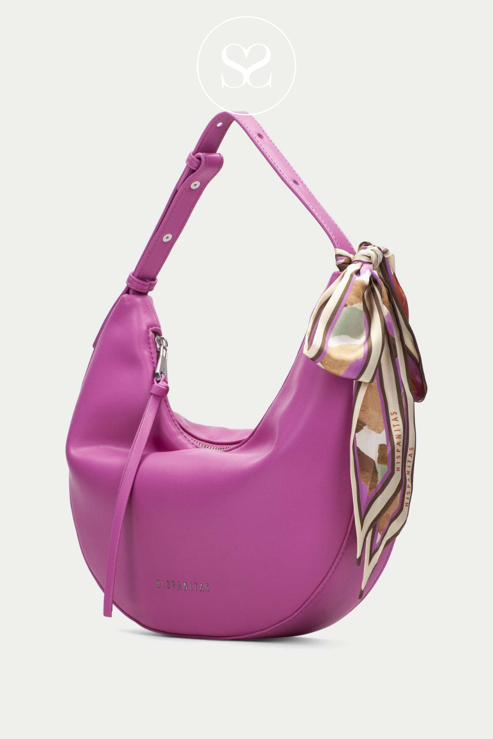 Pink leather satchel bag with zip and satin scarf. Shoulder bag. Bright summer bag with matching shoes available.