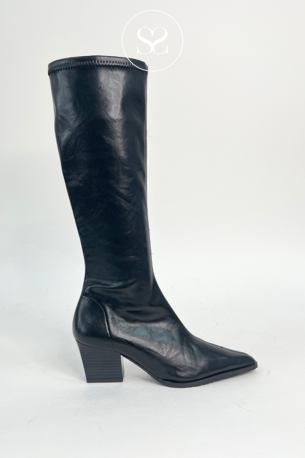 Miss Elastic Black Coated Knee High Sock Boots - 78331