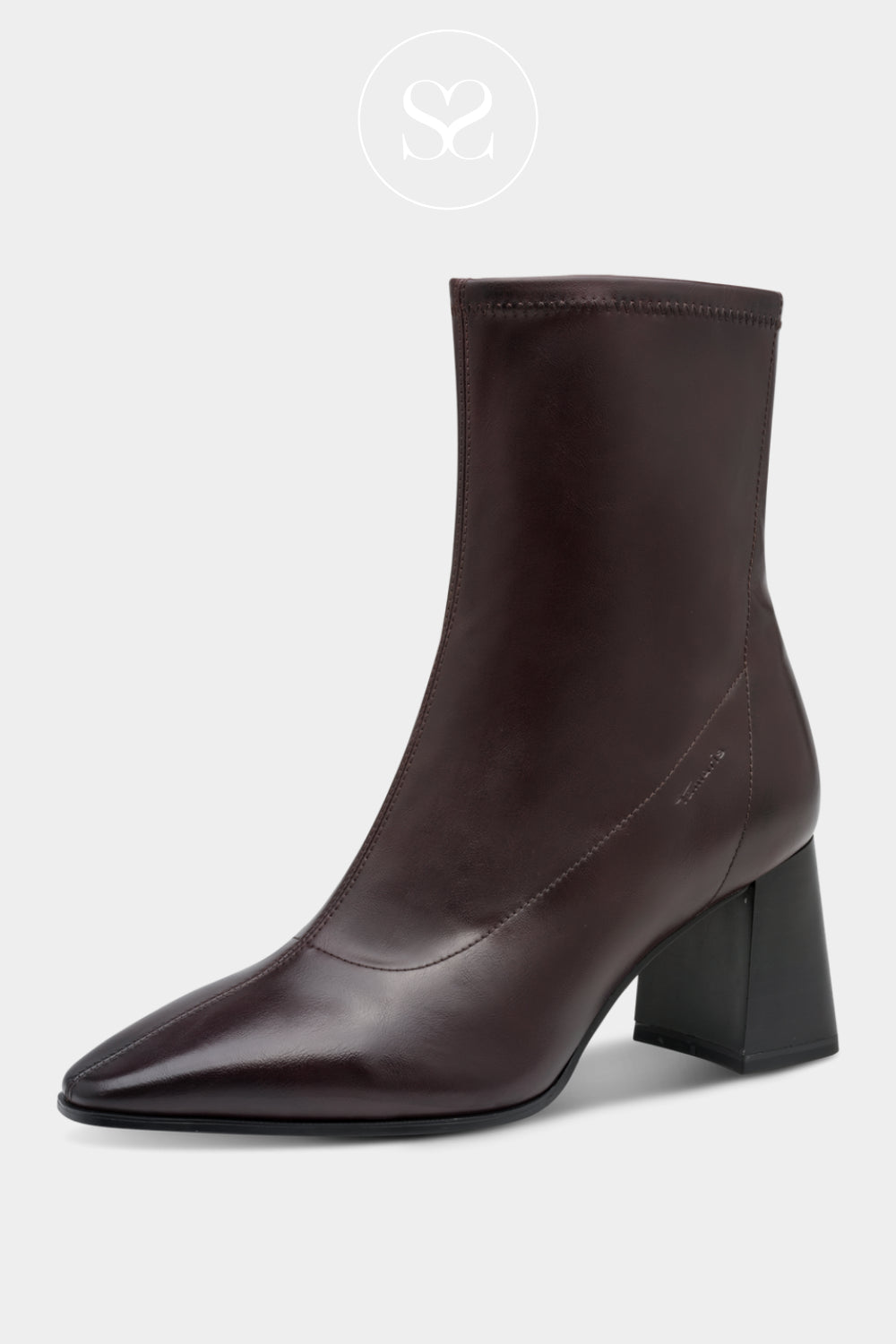 Tamaris Mahogany brown Ankle Boots with a 8.5cm Block Heel for Women in Ireland