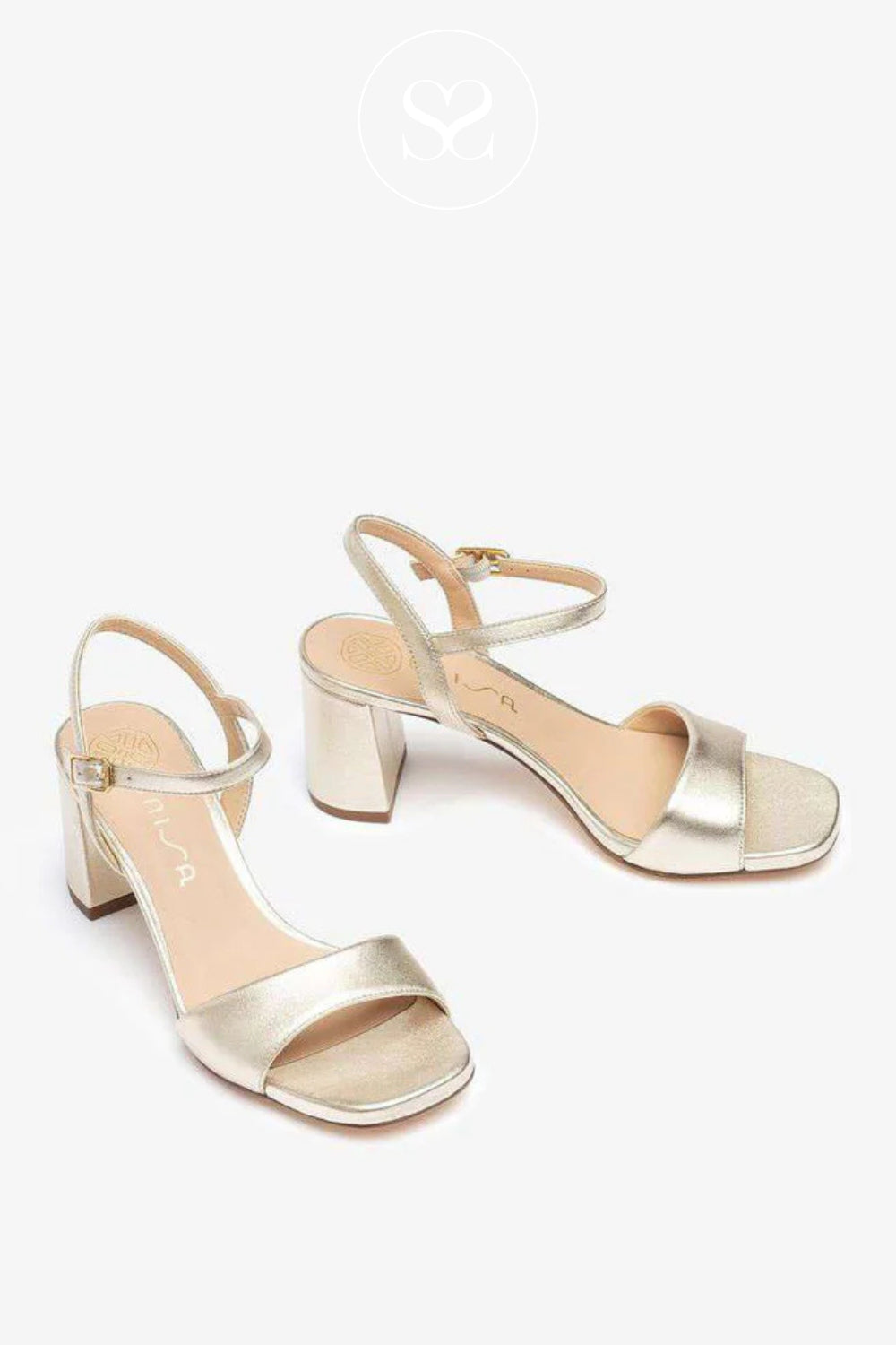 Unisa Gold Block Heeled Sandals - Moraty