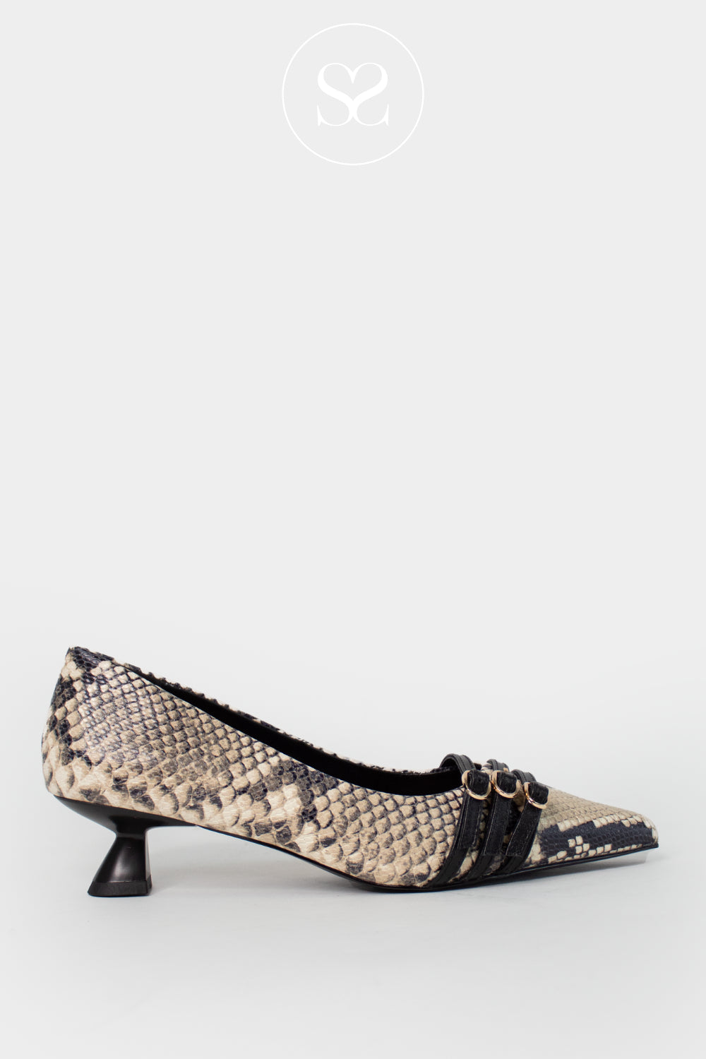 LODI PYTHON PRINT POINTED FLARED KITTEN HEEL SHOE - ROMA IRELAND