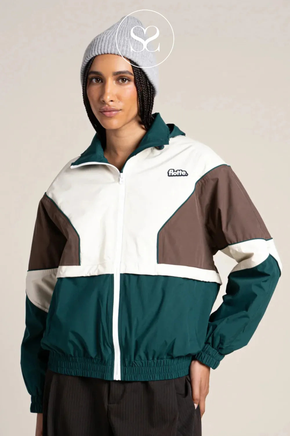 Flotte Brown, Green & Cream Waterproof Jacket for Women - Saint Martin