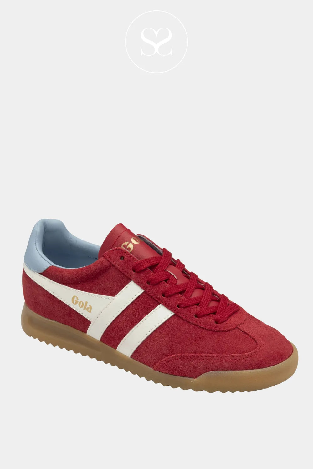 GOLA TORPEDO RED/WHITE LACE UP EVERYDAY TRAINERS FOR WOMEN WITH BABY BLUE HEEL 