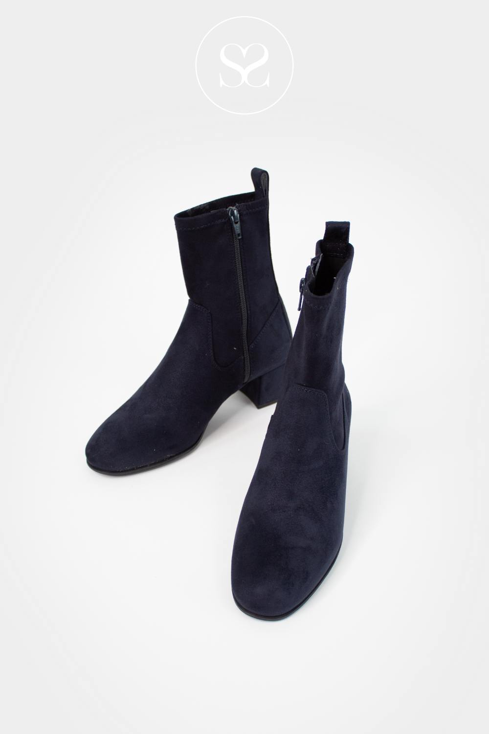 UNISA NAVY SUEDE BLOCK HEEL SOCK BOOTS LEMICO
