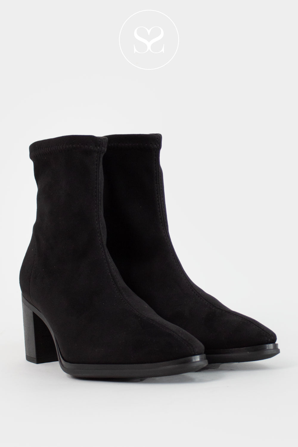 Miss Elastic Black Suede Block Heel Sock Boots - 78200 Ireland