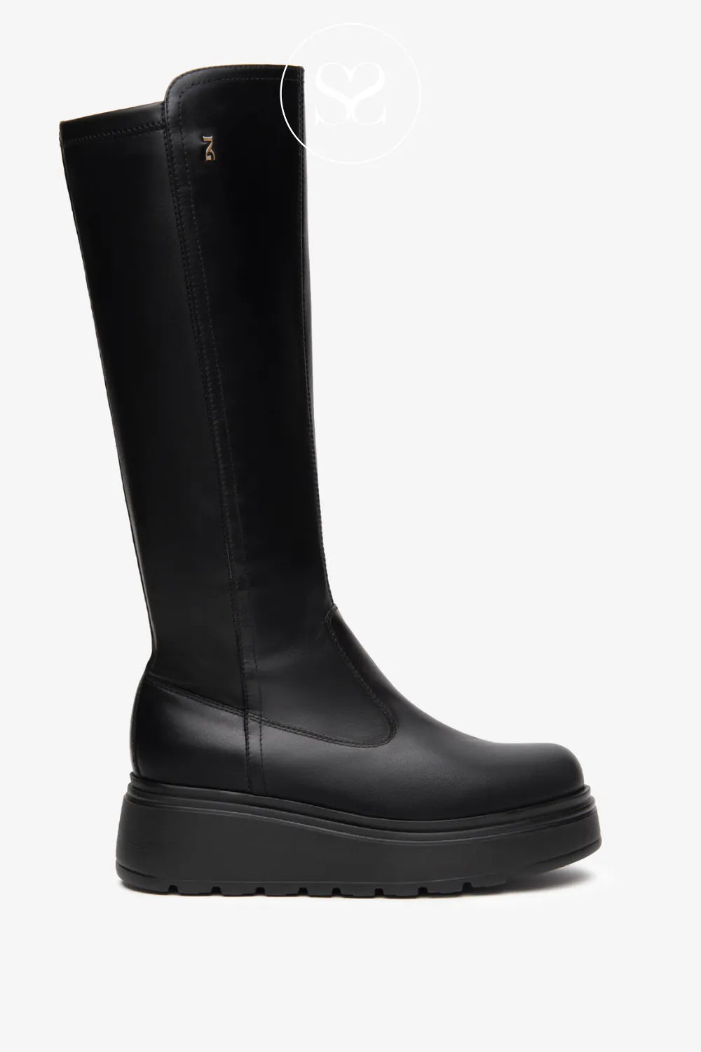 NERO GIARDINI BLACK WEDGE KNEE HIGH BOOTS I514902D