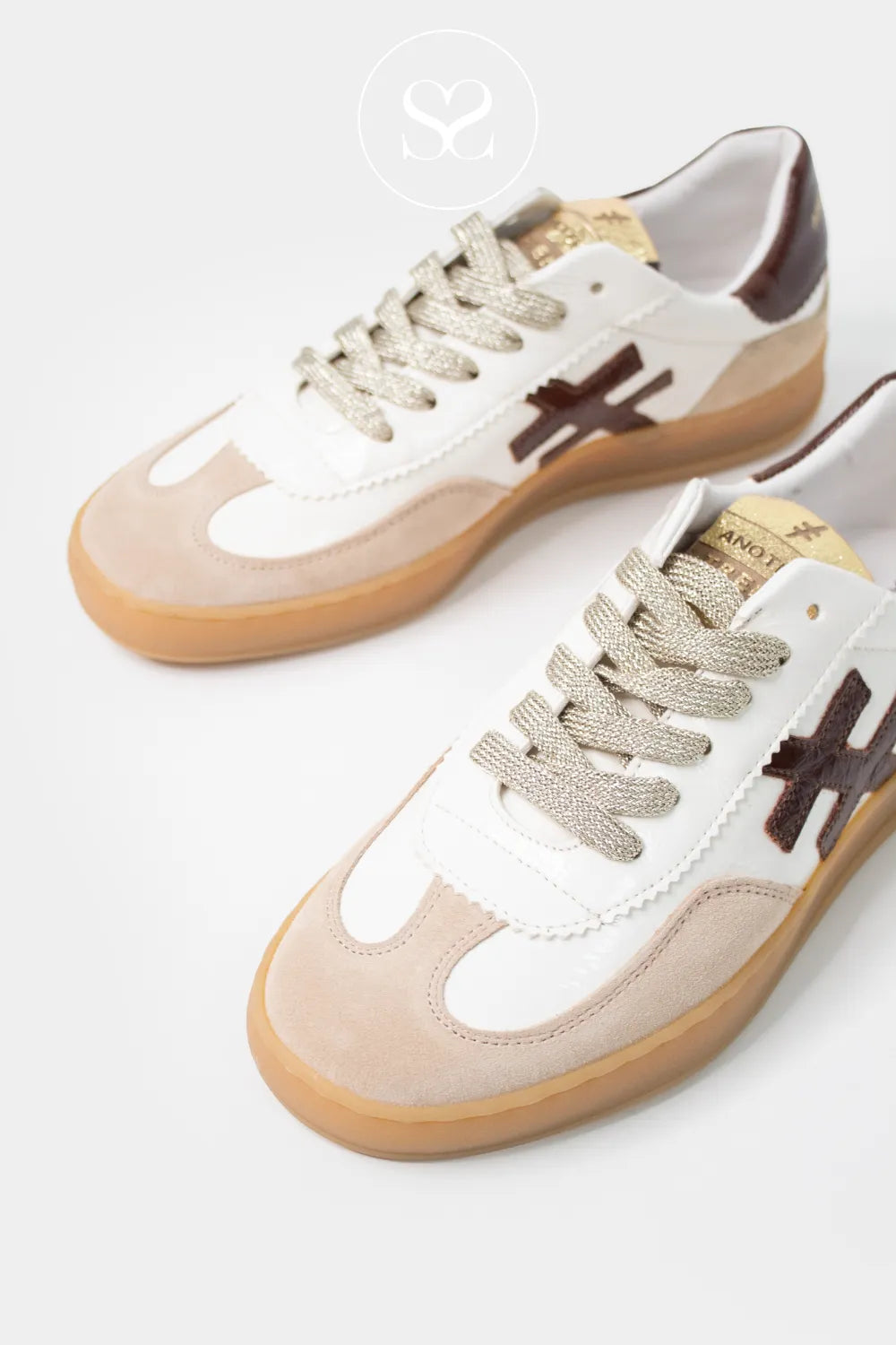 Another Trend White And Brown Trainers - A032-T493 for women Low-profile sole complements both casual and smart looks