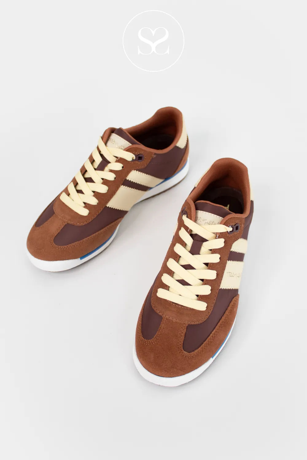 TEDDY SMITH 120320 BROWN/YELLOW RETRO SPORTY TRAINERS