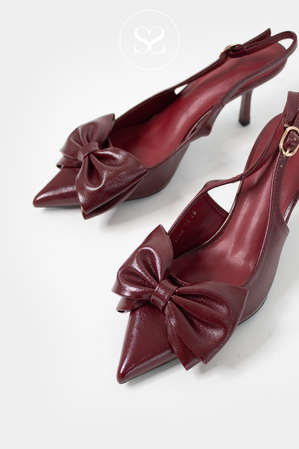 COMFORTABLE BURGUNDY SLINGBACK KITTEN HEELS WITH BOW - 13GB-30