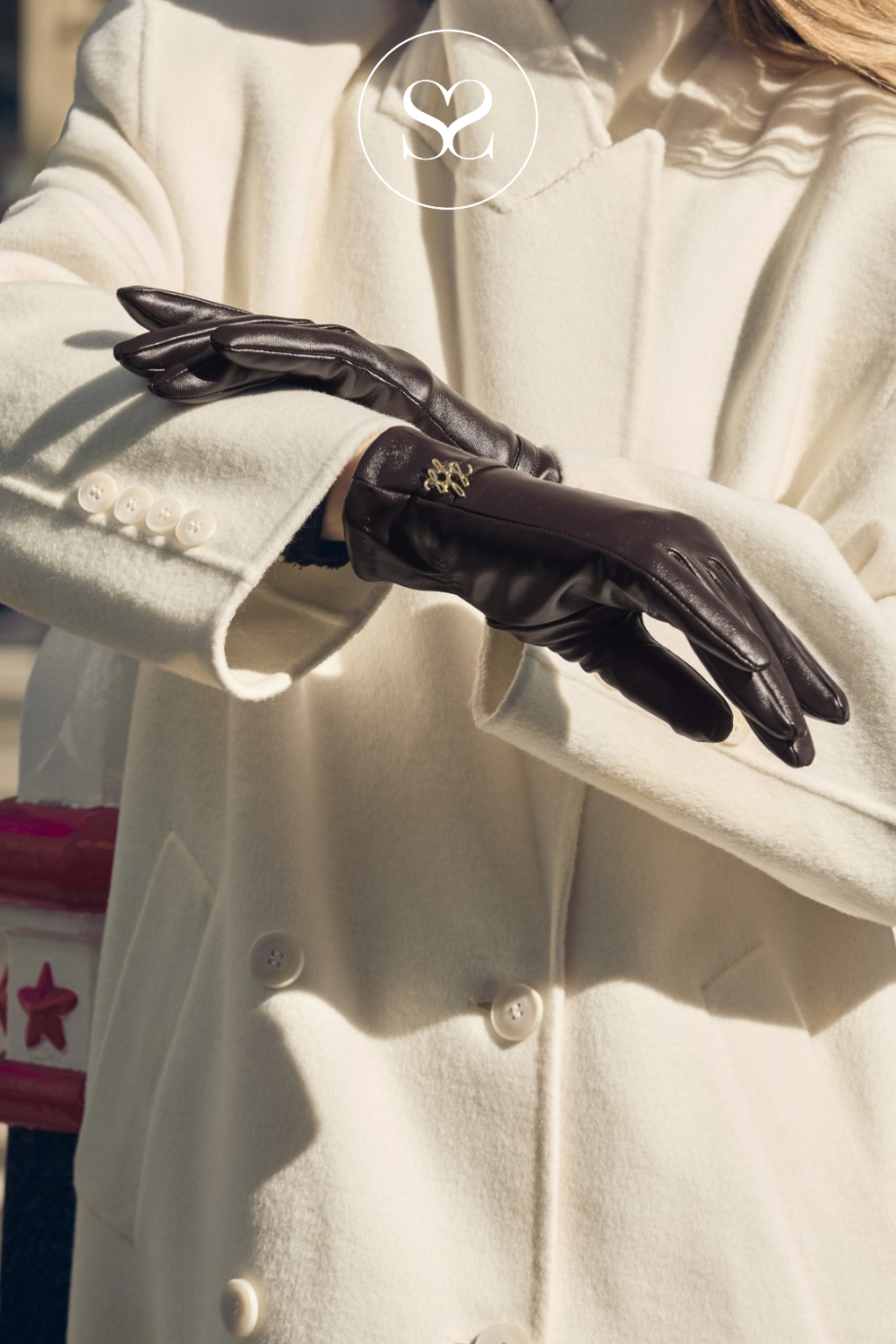 Katie Loxton Faux Leather Gloves - Chocolate Brown