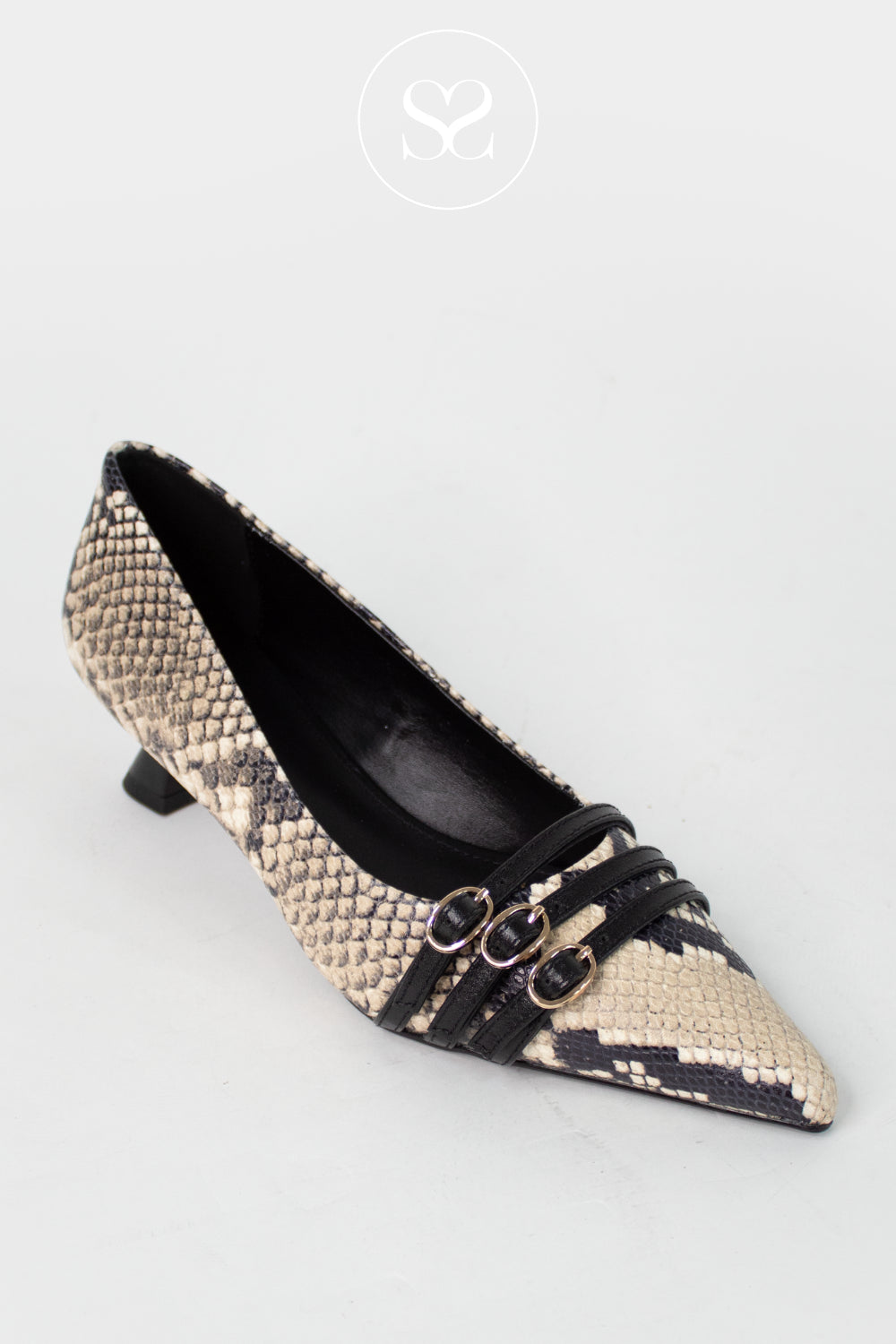 LODI PYTHON PRINT POINTED FLARED KITTEN HEEL SHOE - ROMA