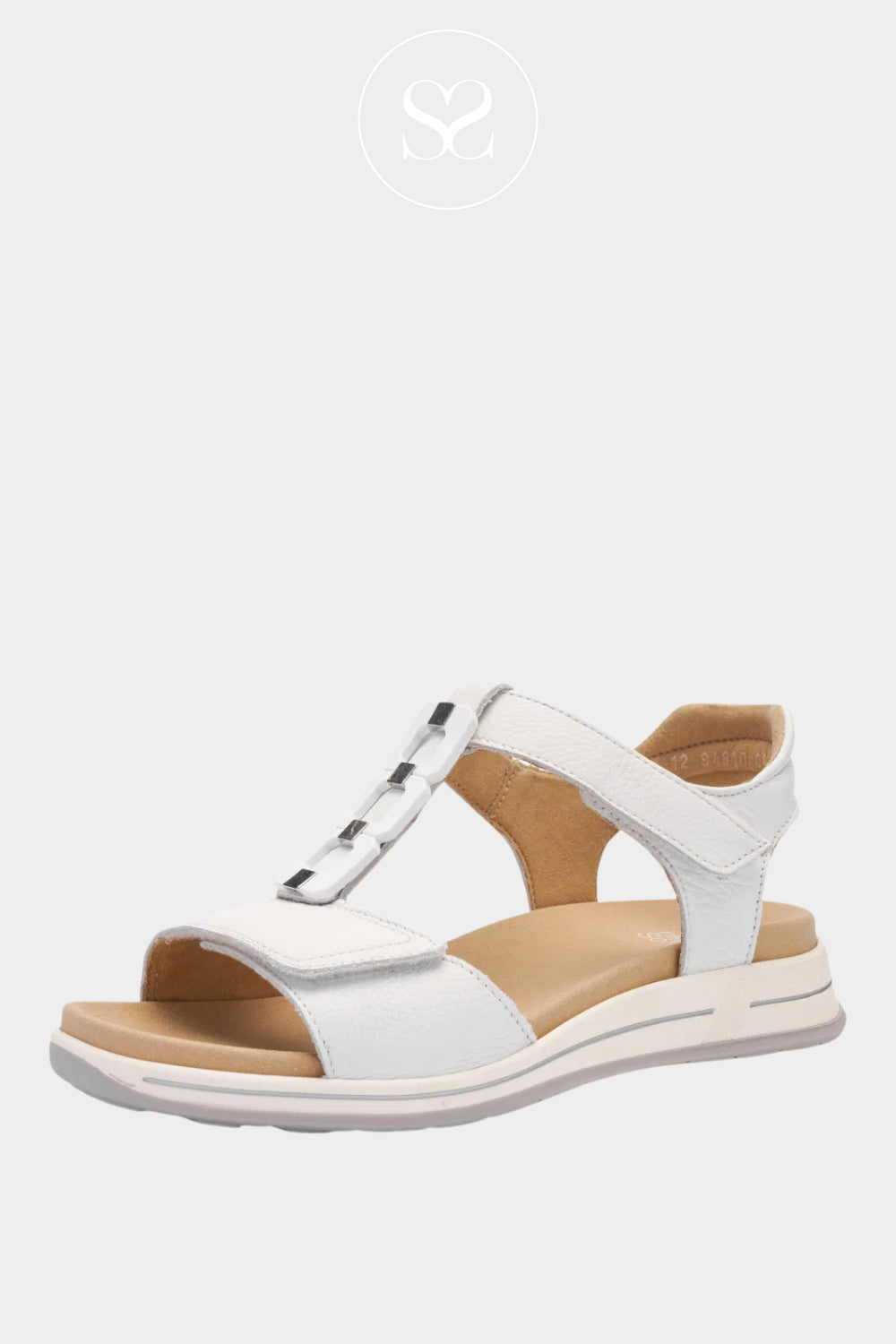 Ara Off-white leather sandals with front design.