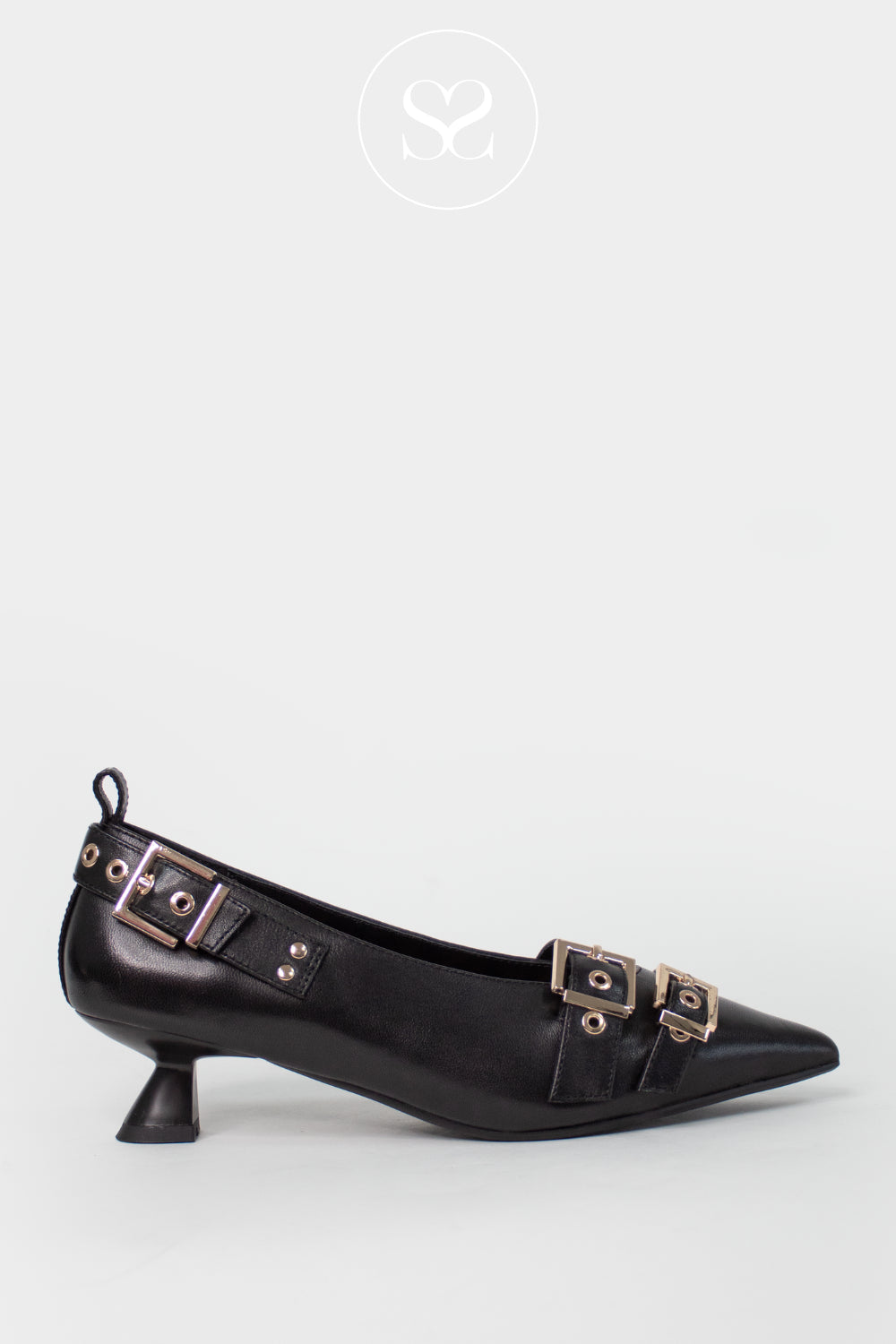 LODI BLACK KITTEN HEEL SHOES WITH BUCKLES - A-ROMULO IRELAND