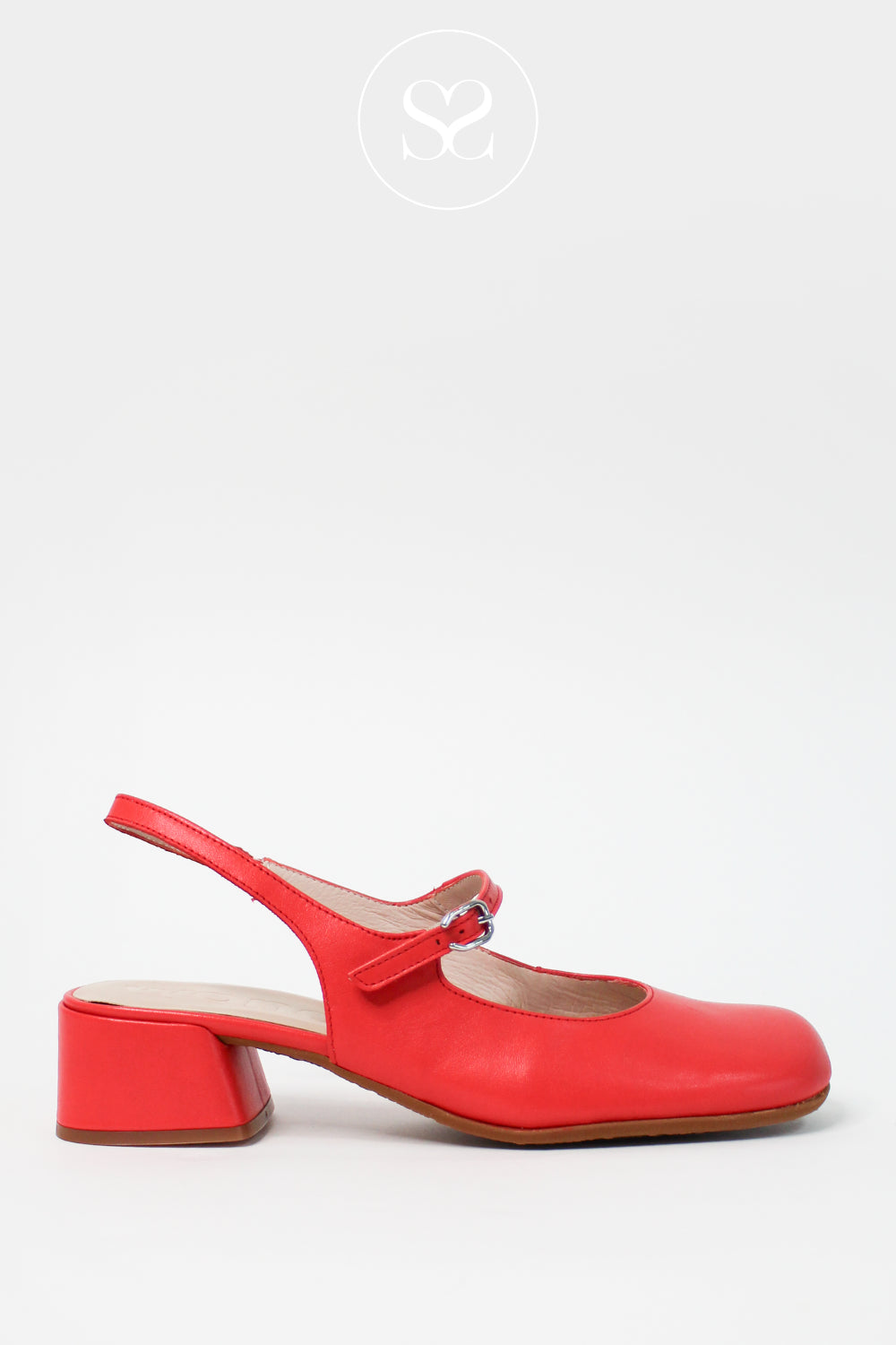 Wonders Red Block Heel Mary-Jane Sling-Back Shoes D-2401