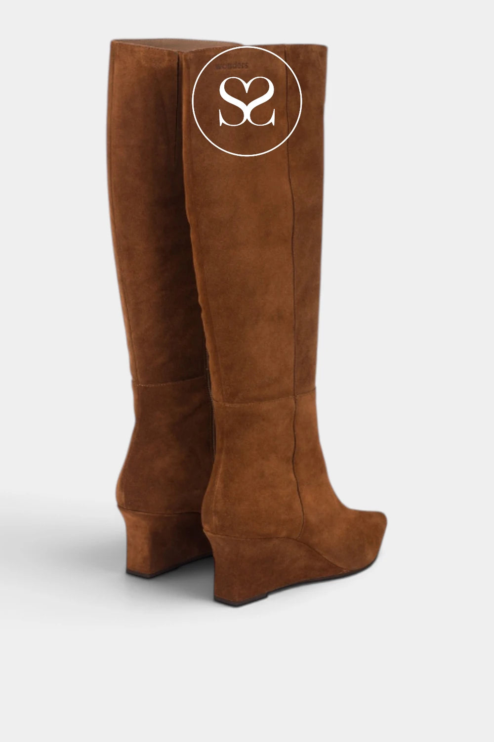 Wonders tan suede knee high wedge boot H-7302, inner zip detail
