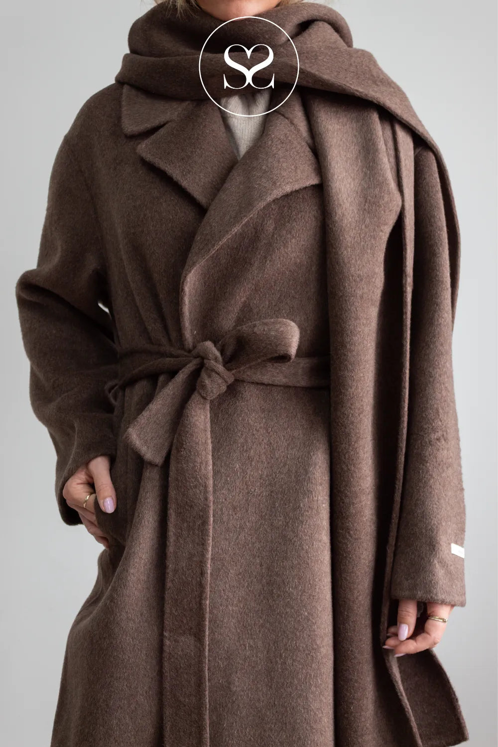 Brown Wool Longline Coat- Celia