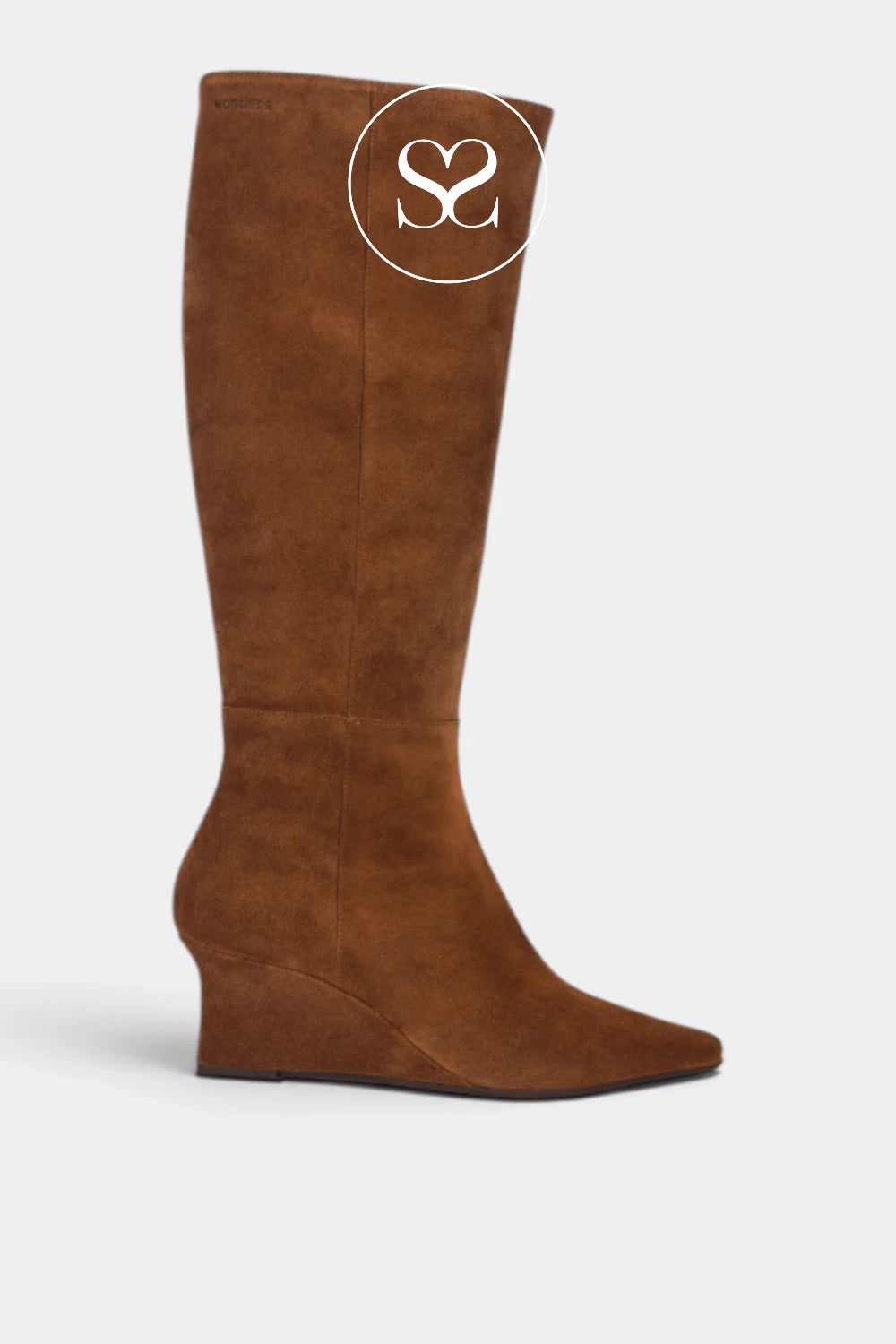 Wonders tan suede knee high wedge boot H-7302, side view