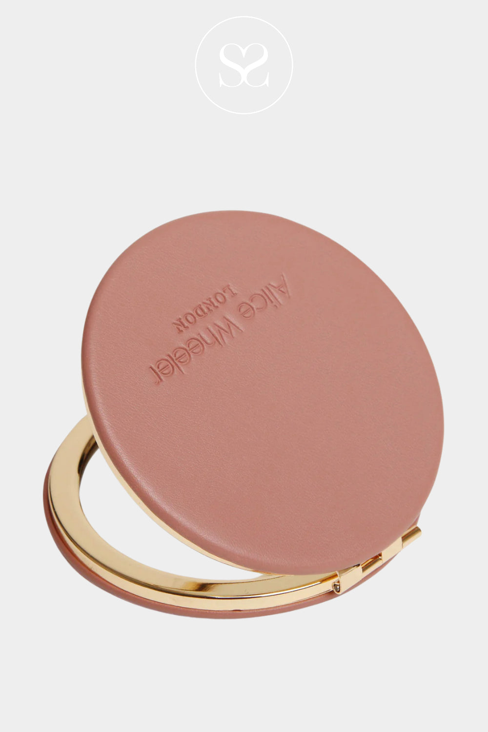 ALICE WHEELER PINK ROUND COMPACT MIRROR WITH GOLD BEZEL- IRELAND