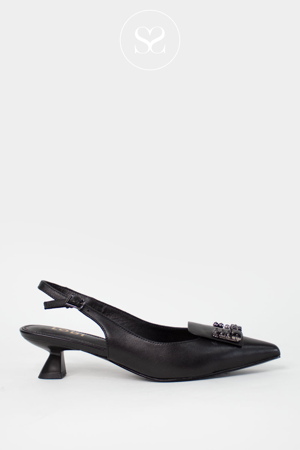 LODI BLACK KITTEN HEELS WITH SLINGBACK AND EMBELLISHMENT - A-RINO IRELAND