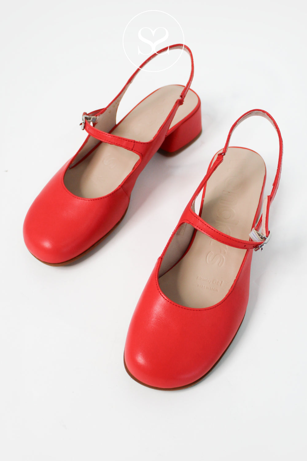 Wonders Red Block Heel Mary-Jane Sling-Back Shoes D-2401