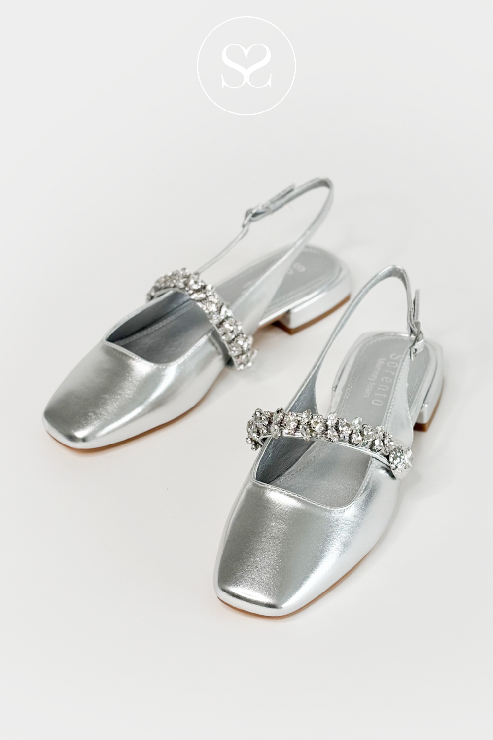 SORENTO MOUNT JULIET SQUARE TOE SLINGBACK SHOES WITH ENCRUSTED STRAP