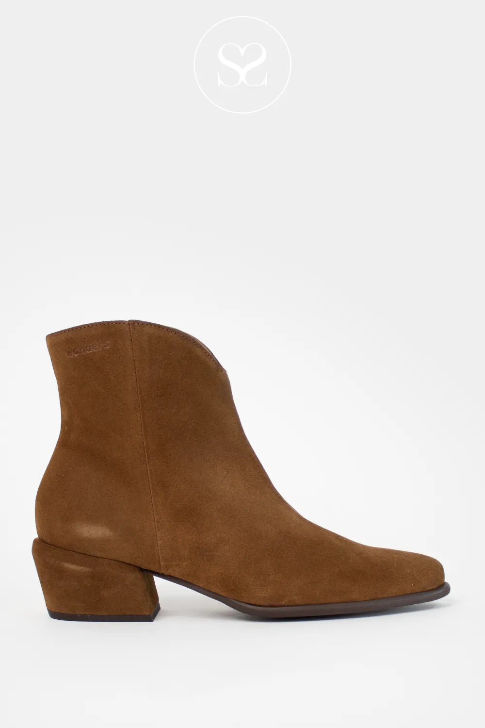 WONDERS TAN SUEDE POINTED TOE WESTERN STYLE ANKLE BOOTS D-2001