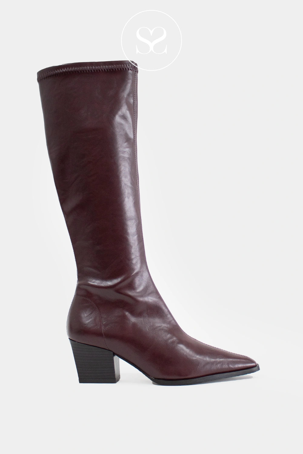 MISS ELASTIC BURGUNDY KNEE HIGH SOCK BOOTS - 78150