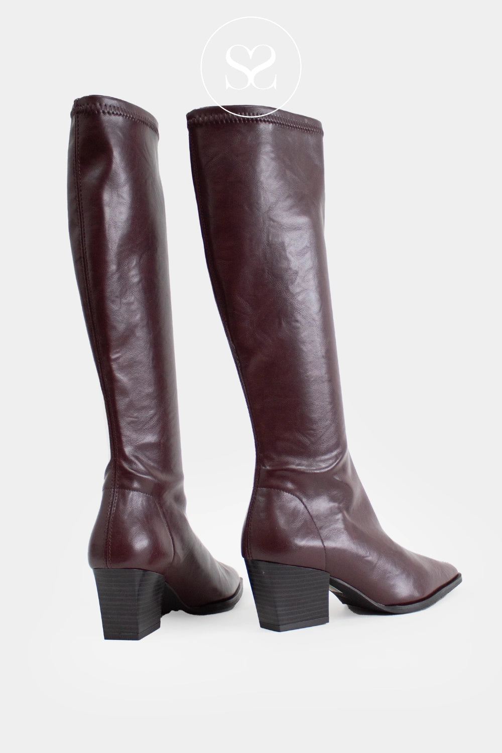 *** MISS ELASTIC BURGUNDY KNEE HIGH SOCK BOOTS - 78150