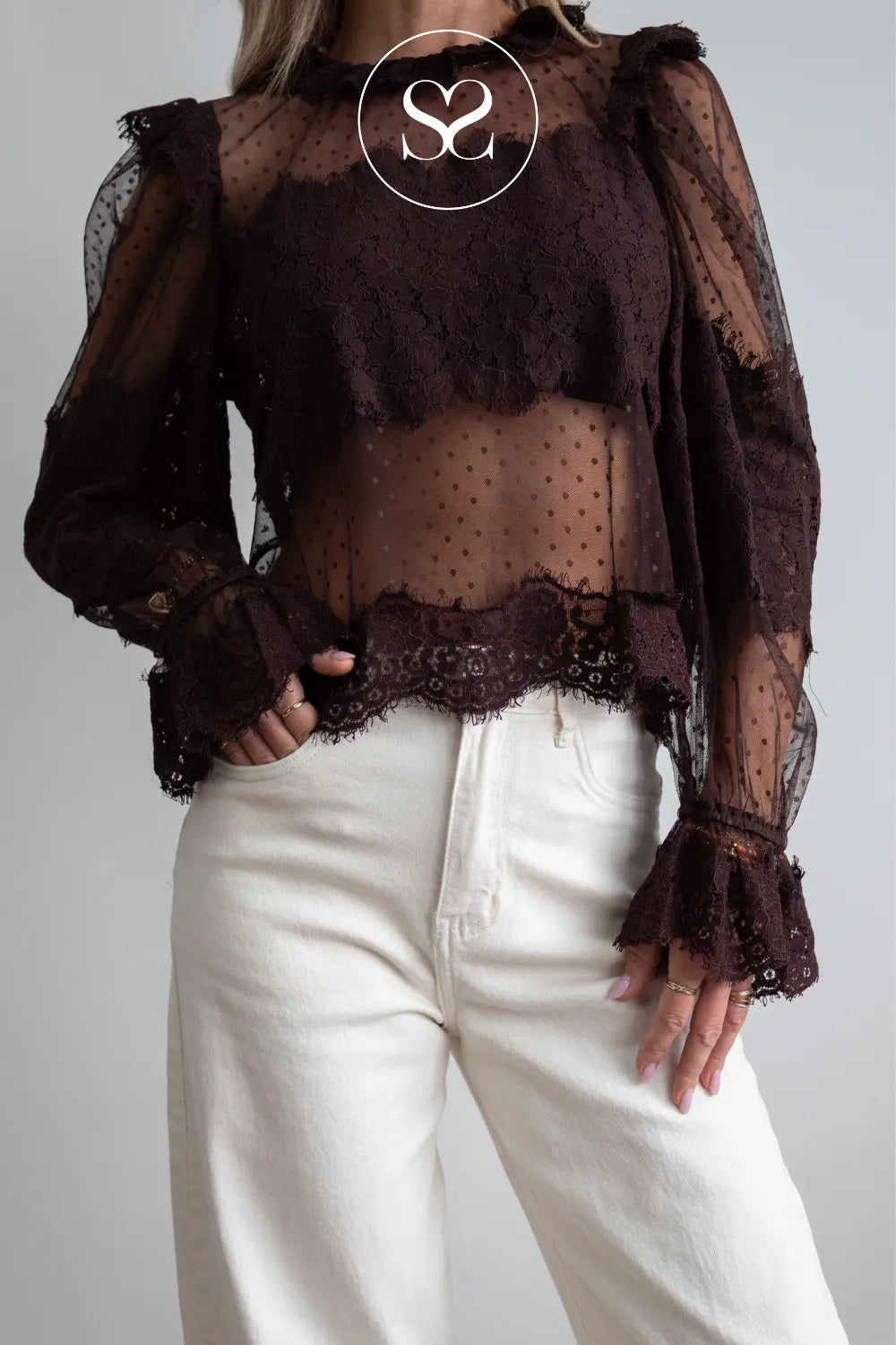 Brown Lace Blouse with Collar — 80996