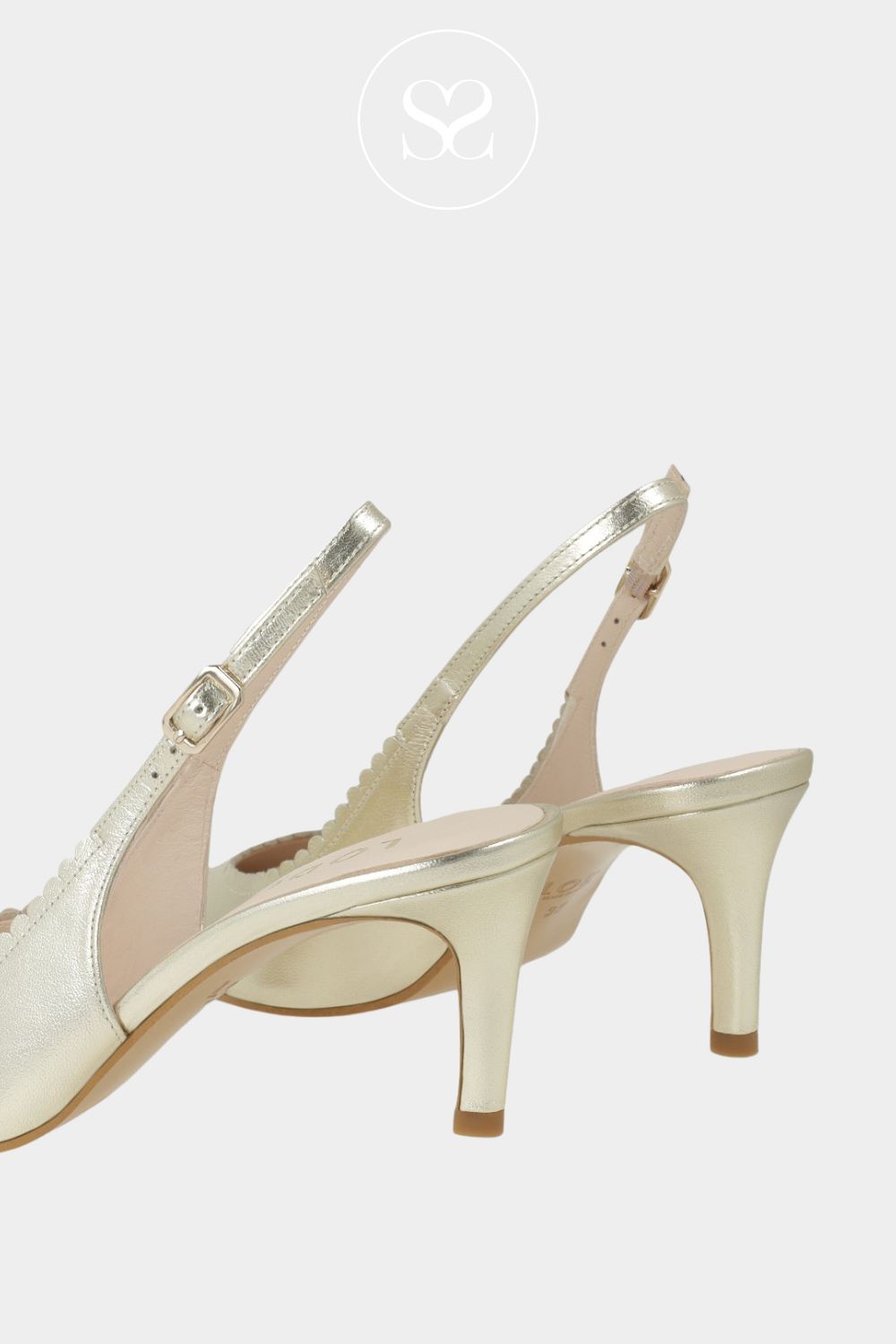 Occasion heels with mid heel. Sllingback heels with adjustable strap. Gel cushioned insole.