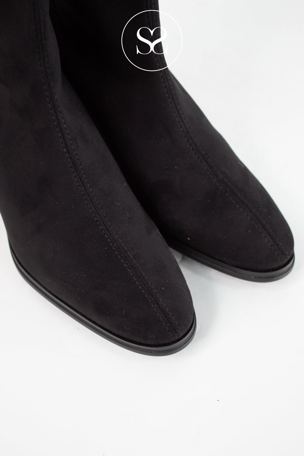 Miss Elastic Black Suede Block Heel Sock Boots - 78200 Ireland