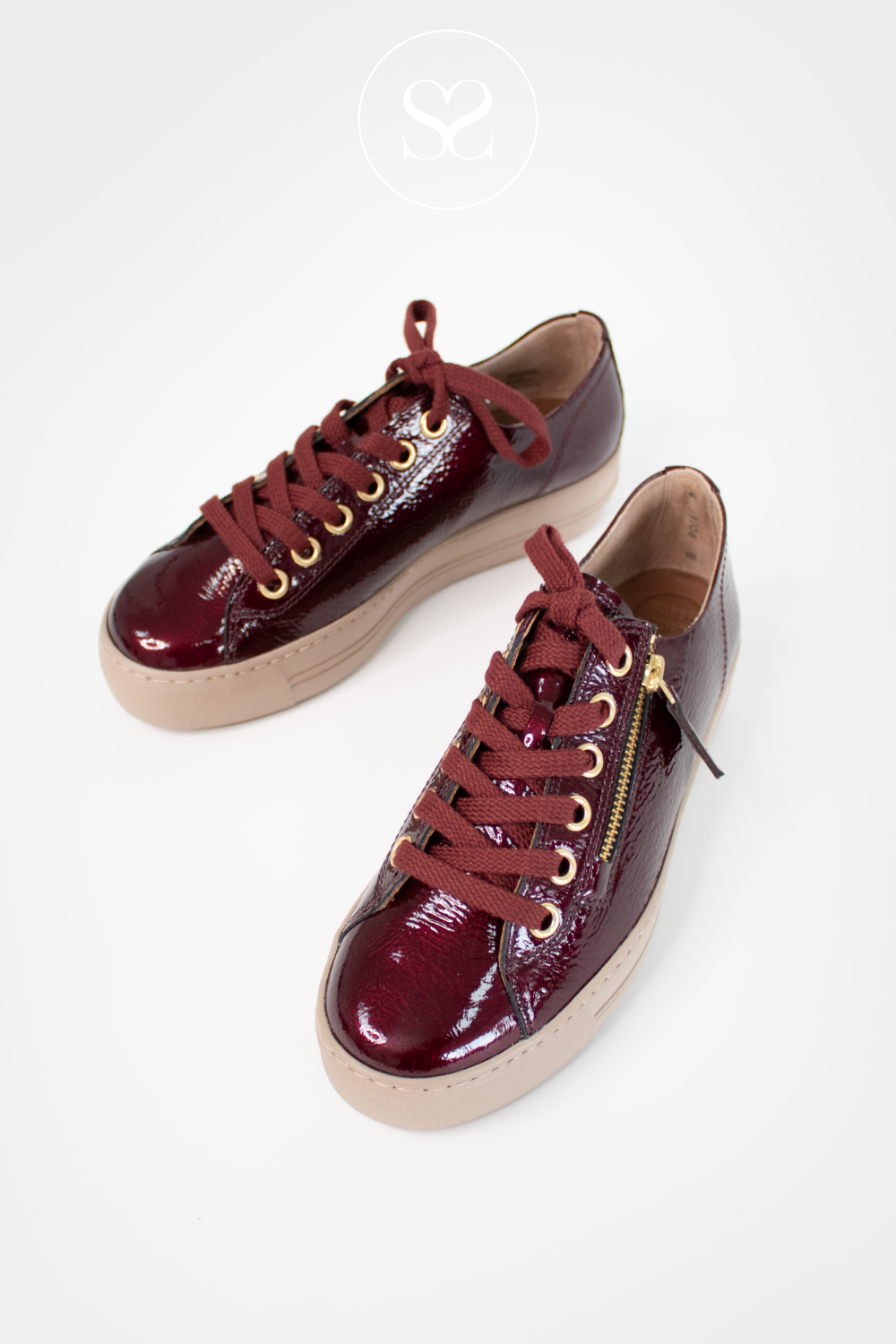 PAUL GREEN WINE PATENT PLATFORM TRAINERS WITH ZIP - 5006-248