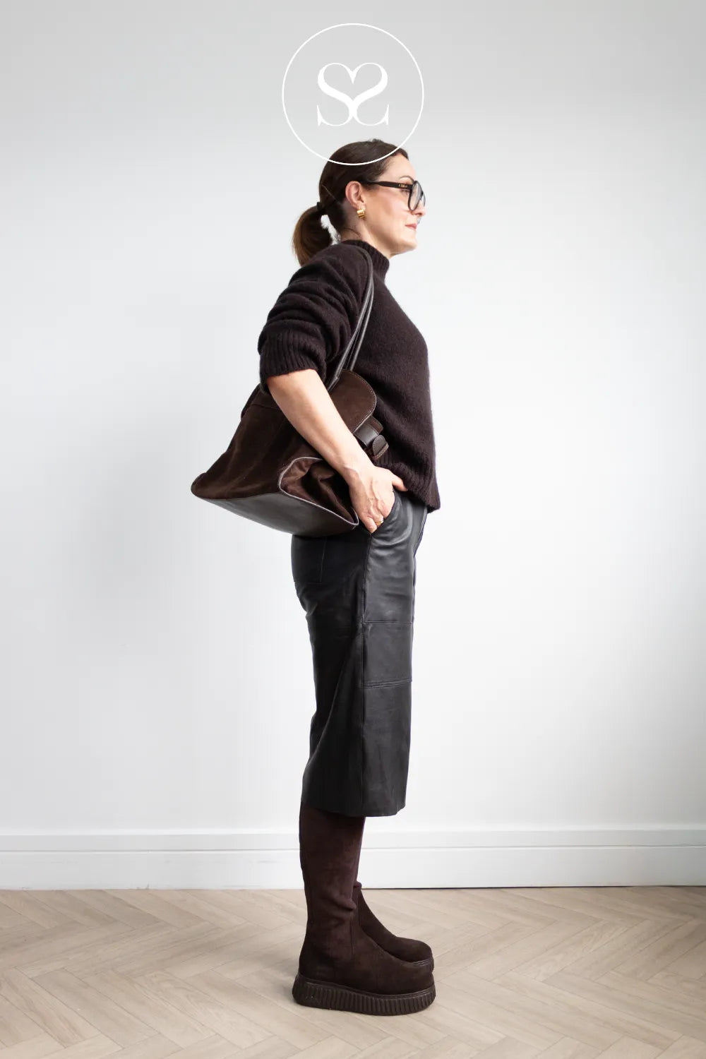 Wonders Brown Suede Knee High Wedge Boots - A-5204