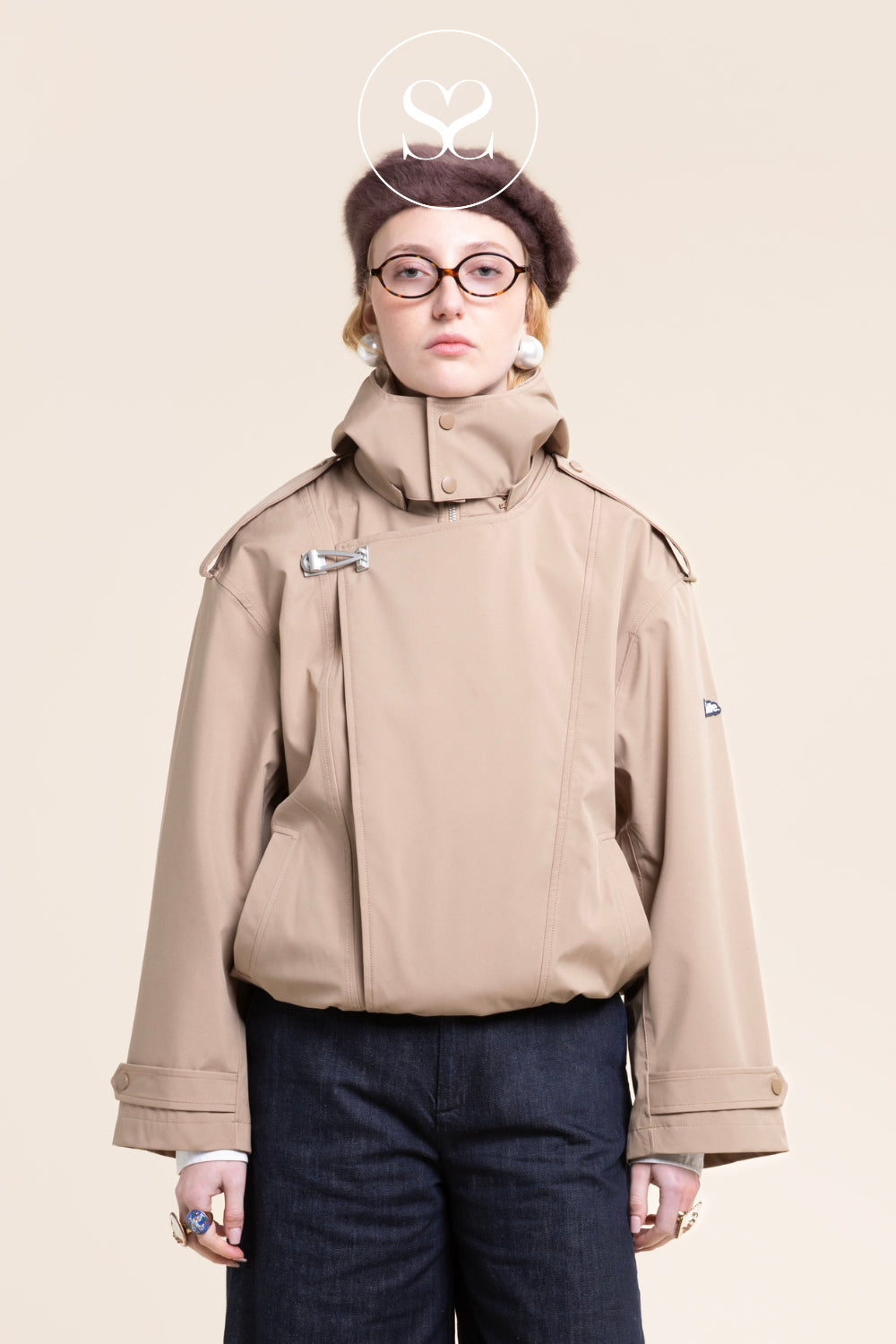 Flotte Beige Waterproof Jacket With Funnel Neck  - Rivoli