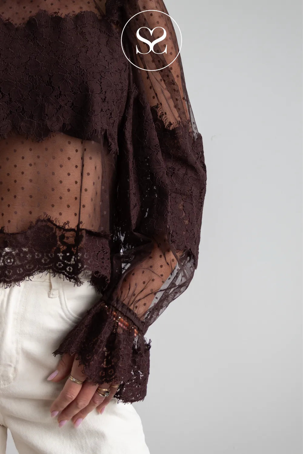 Brown Lace Blouse with Collar — 80996