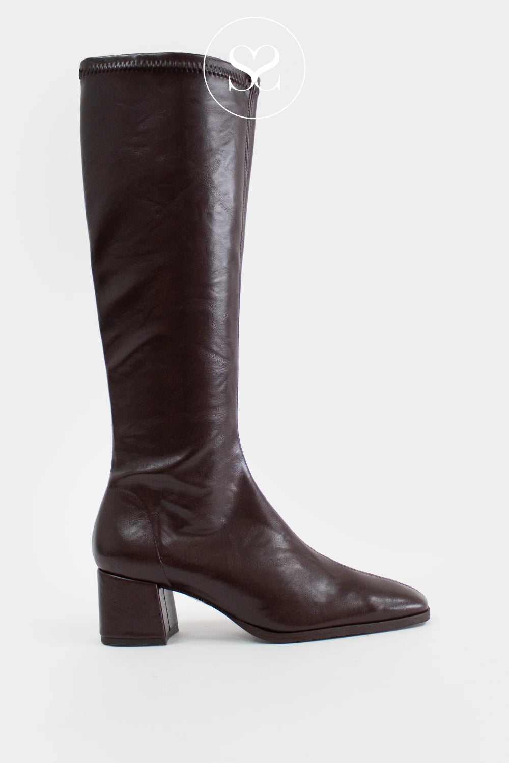 Miss Elastic Brown Faux Leather Knee High Sock Boots - 78331