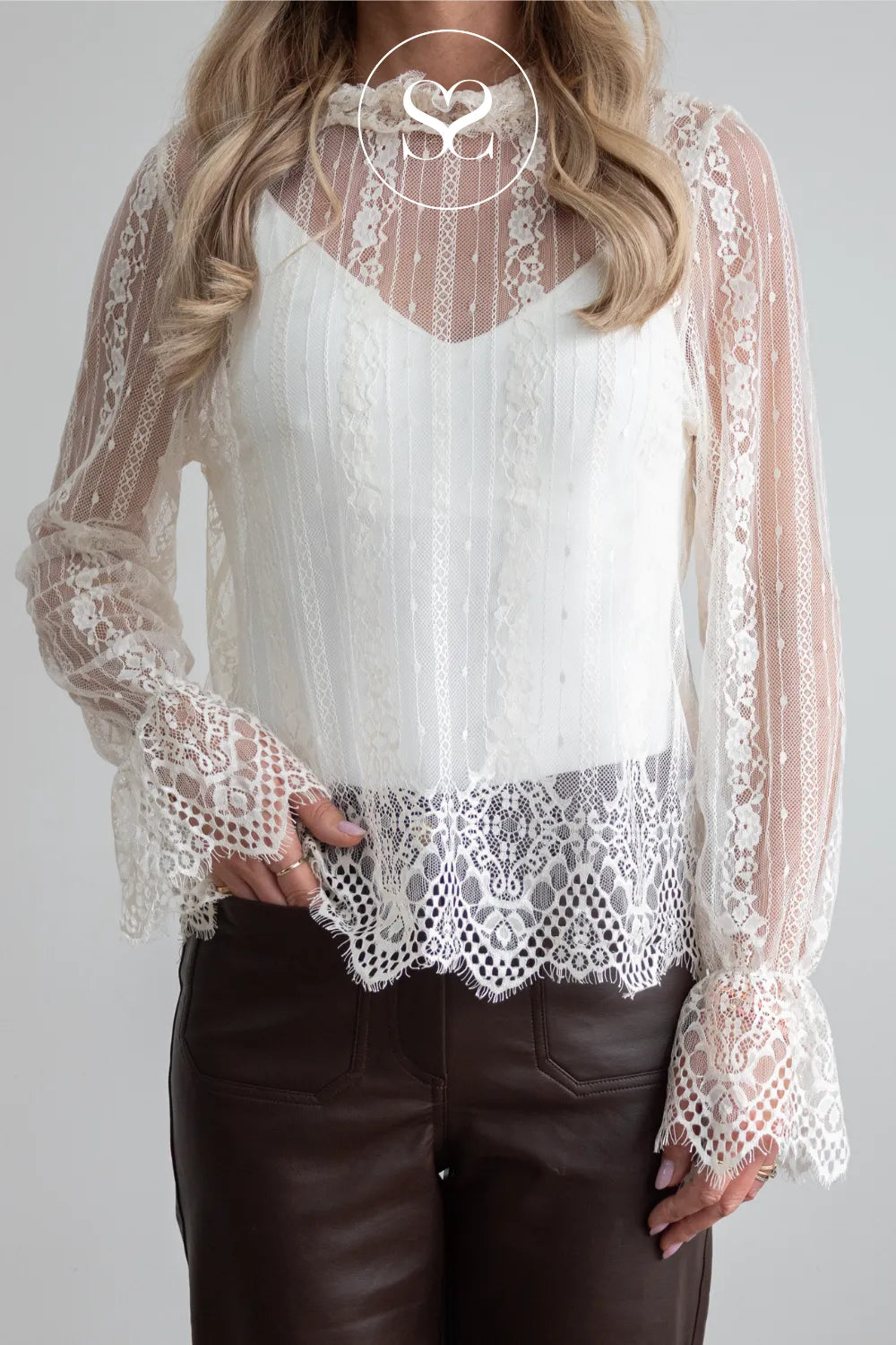 Cream High-Neck Lace Blouse — 81109