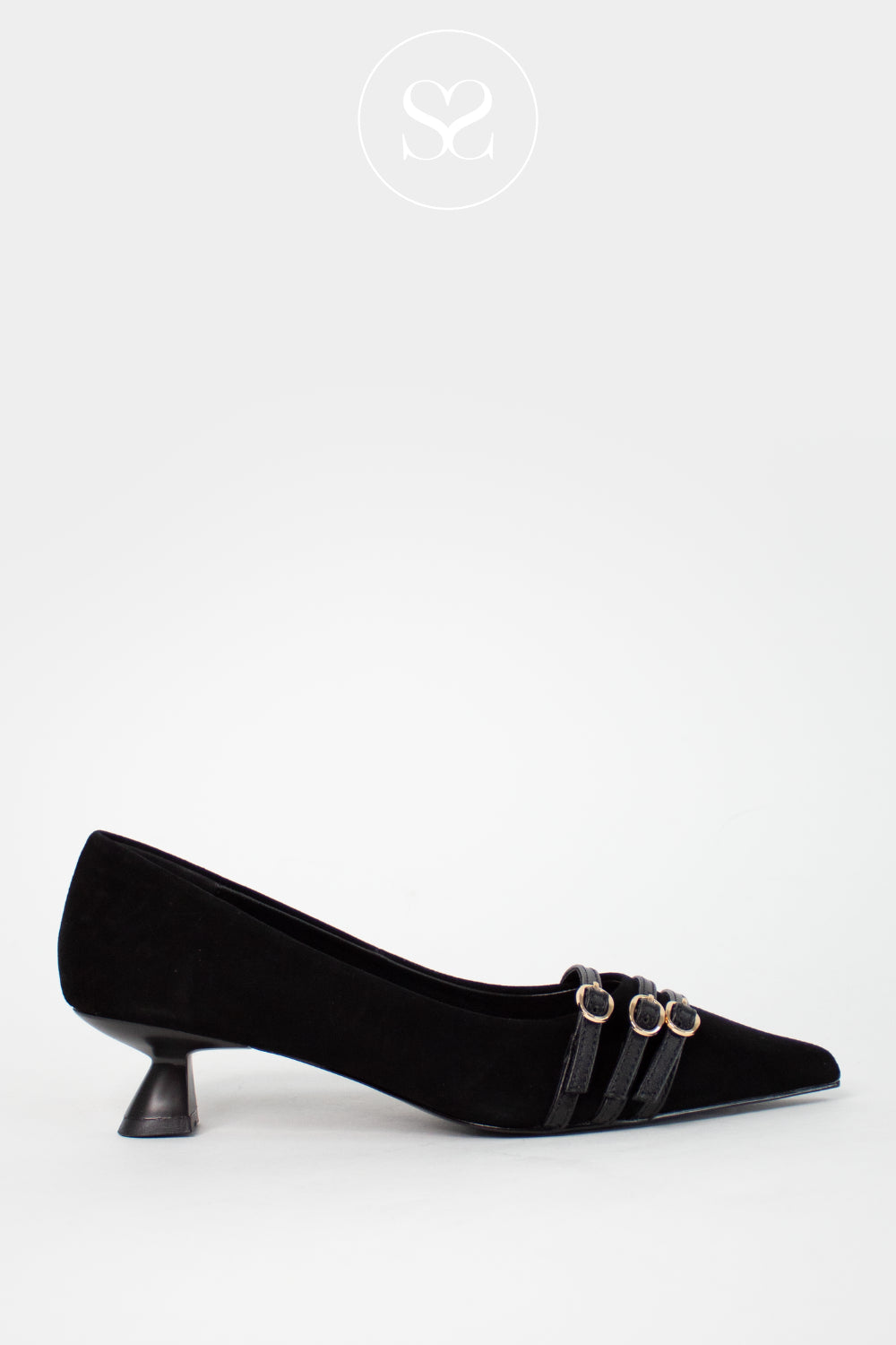LODI BLACK POINTED KITTEN HEEL SHOES ROMA