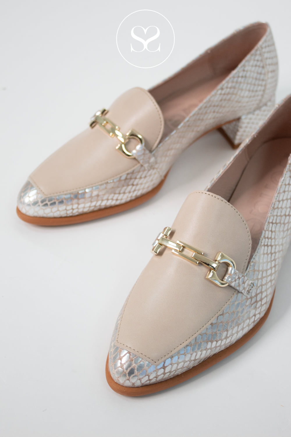 Wonders Champagne Croc effect Block heel Loafers C-6030
