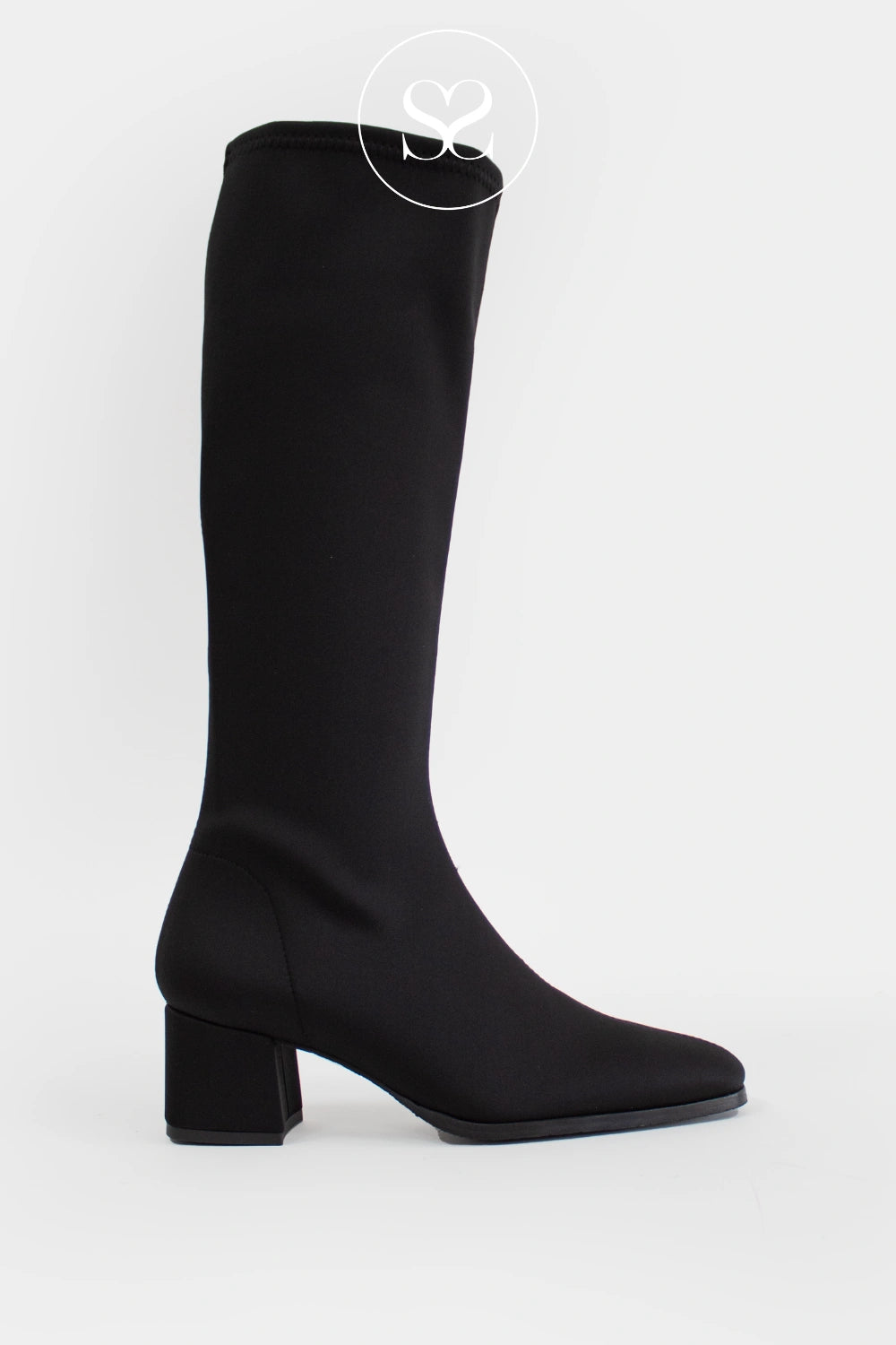 Miss Elastic Black Lycra Knee High Sock Boots - 78331