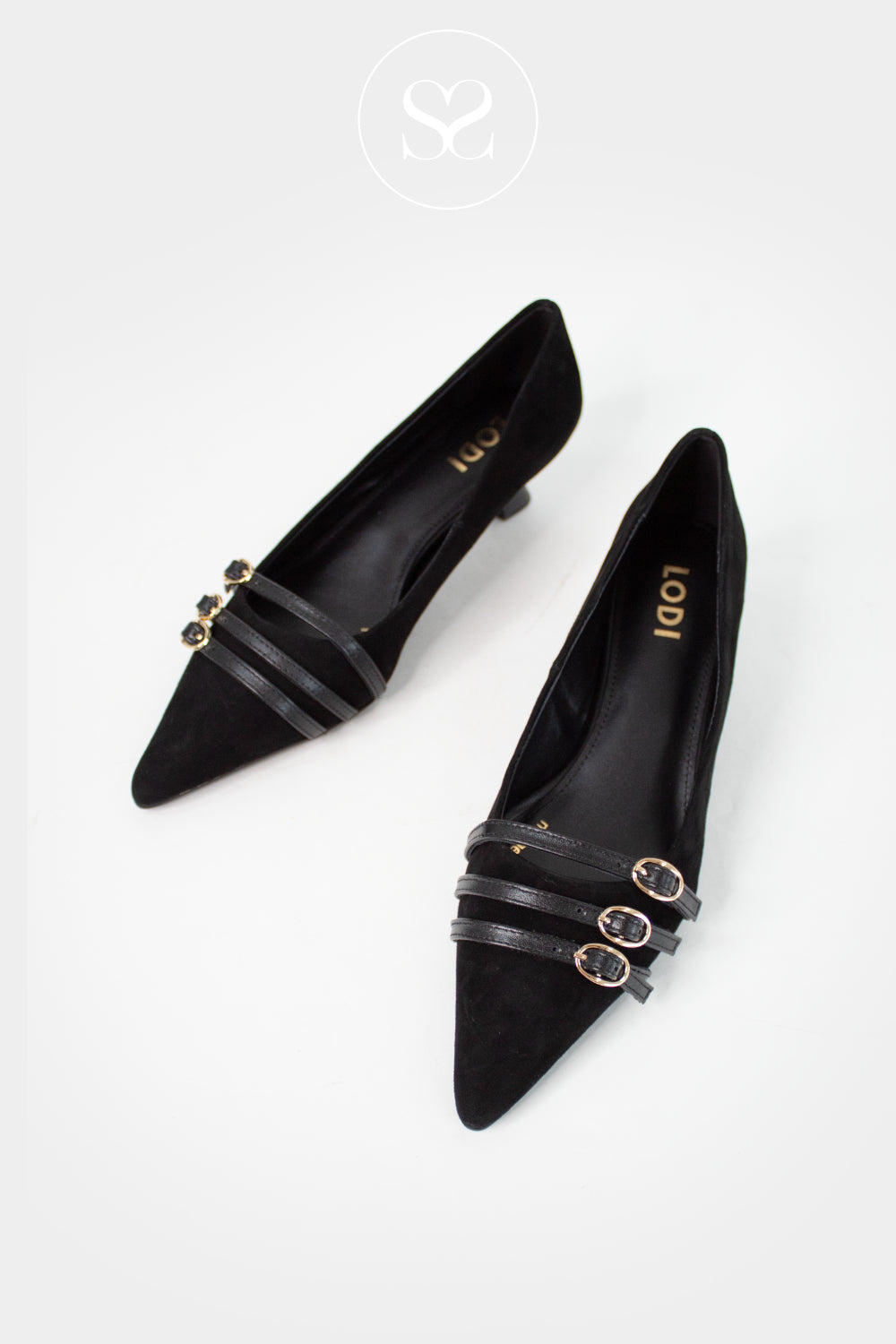 LODI BLACK KITTEN HEEL SHOES WITH GOLD BUCKLES ROMA - IRELAND