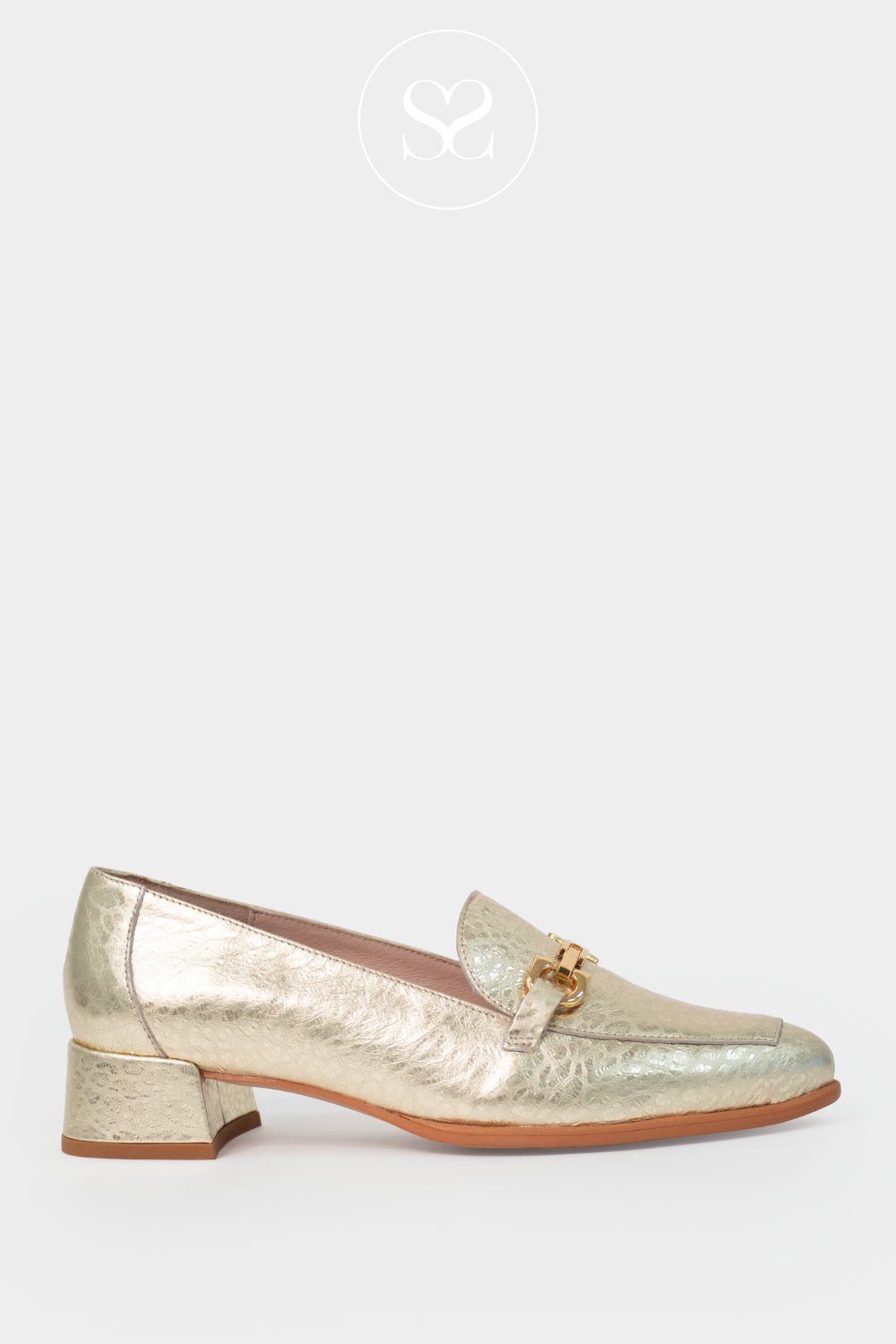 Wonders Metallic Gold Block Heeled Loafers C-6030