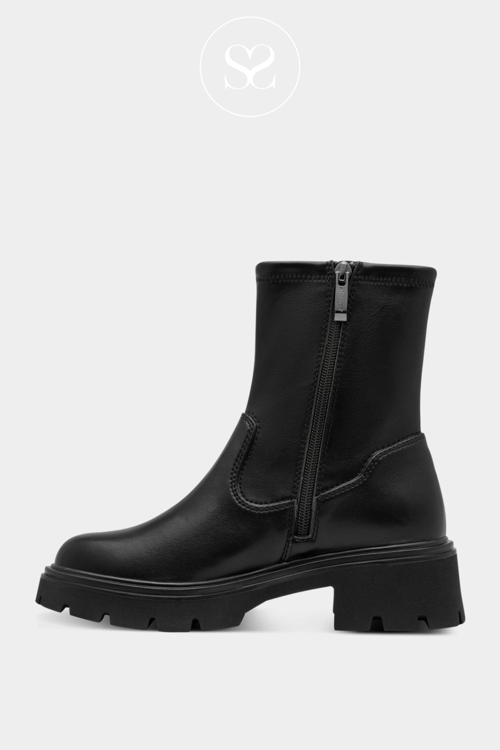 Tamaris Black Leather Chunky Boots - 1-25416 for women