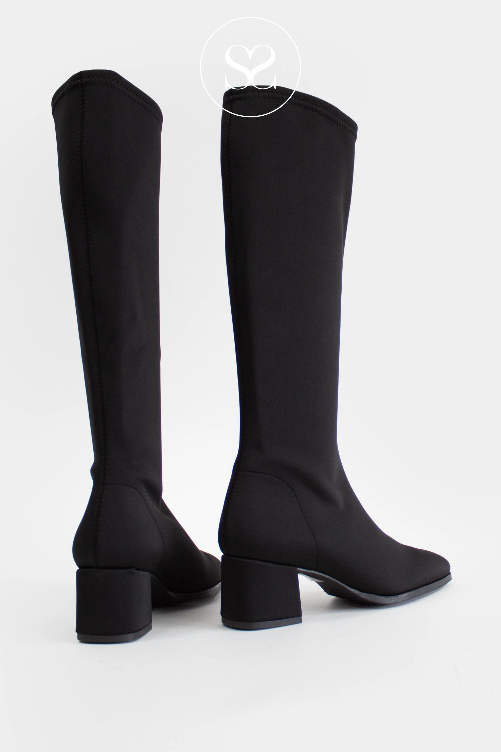 Miss Elastic Black Lycra Knee High Sock Boots - 78331