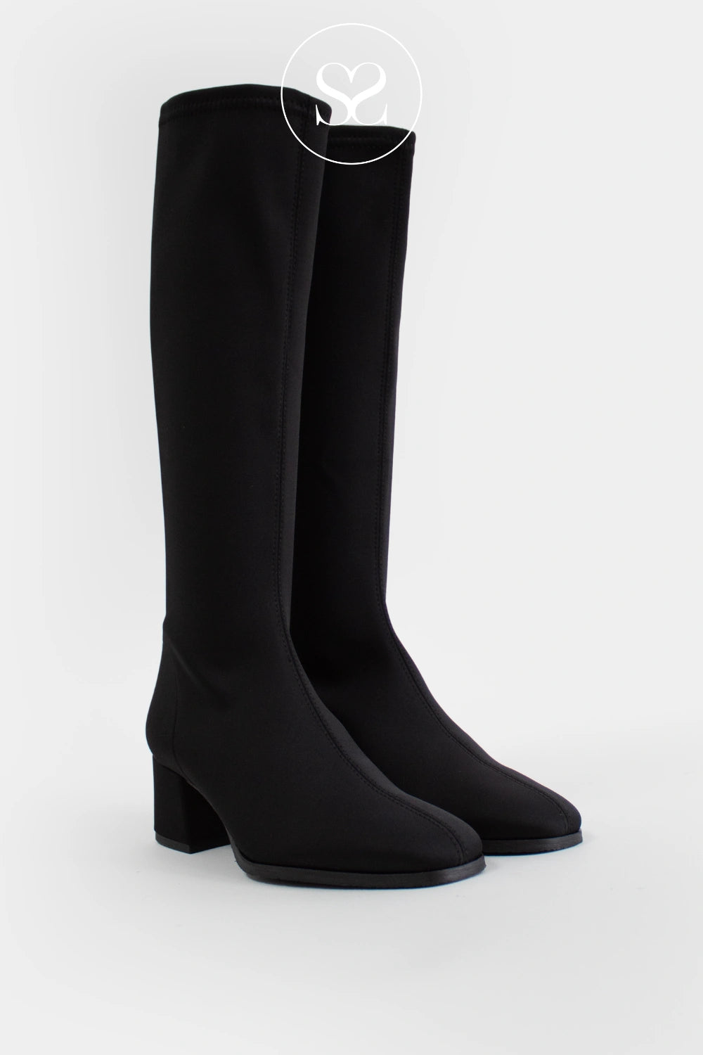 Miss Elastic Black Lycra Knee High Sock Boots - 78331