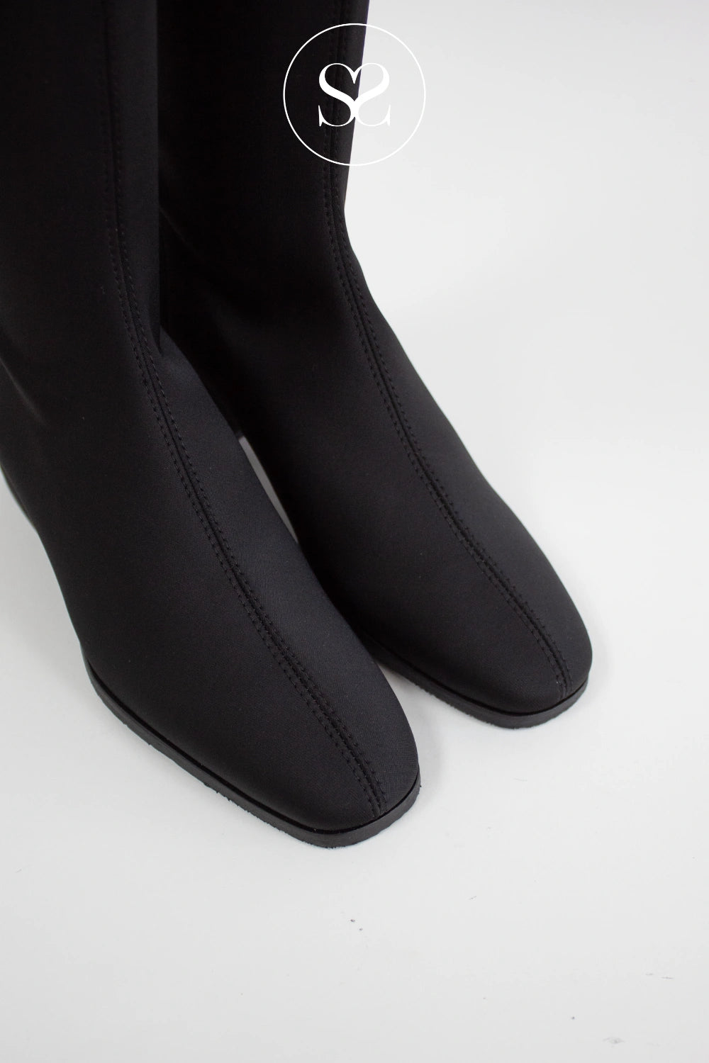 Miss Elastic Black Lycra Knee High Sock Boots - 78331