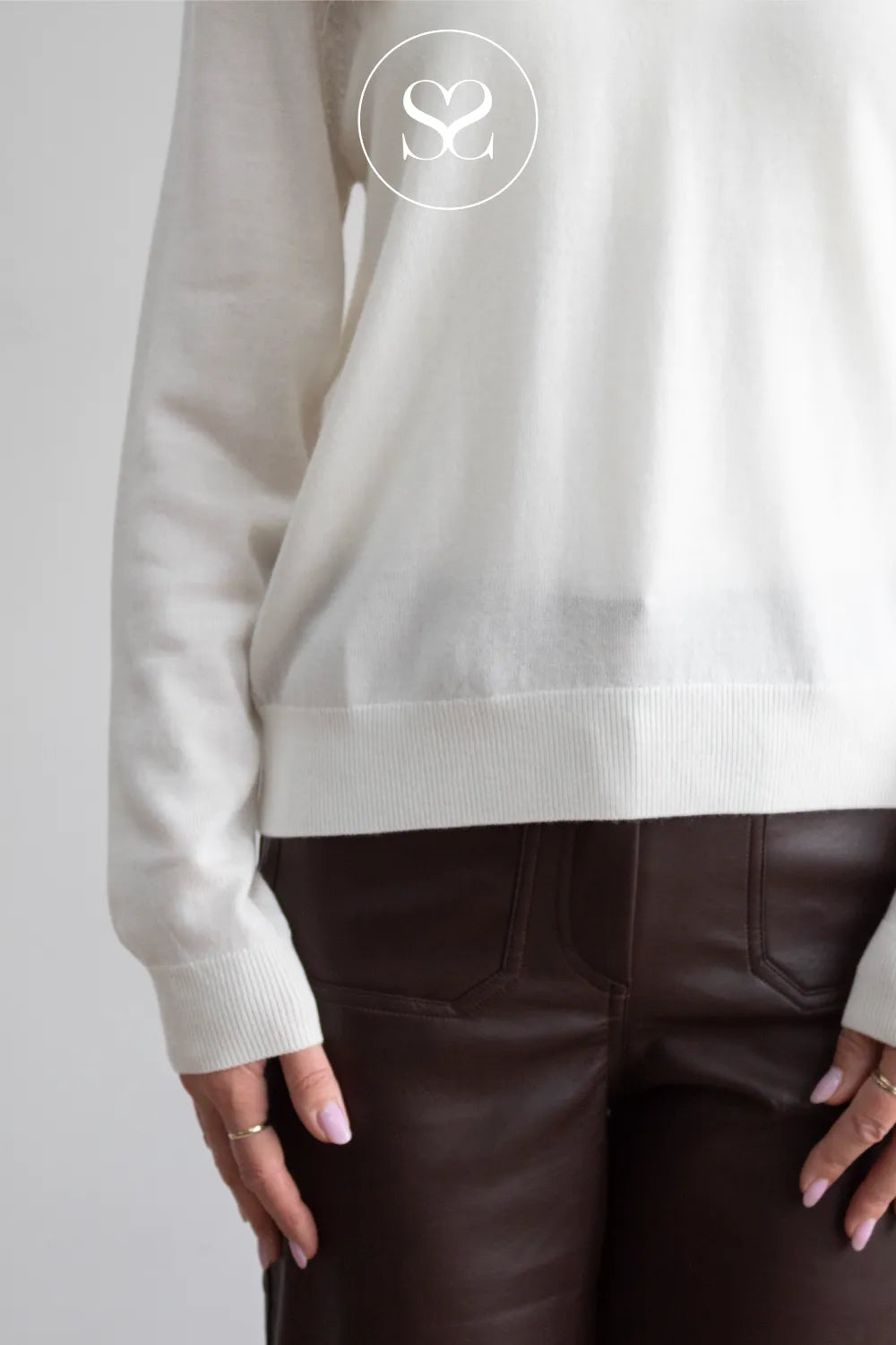 Cream Merino Wool Long Sleeve Polo - ME202616L